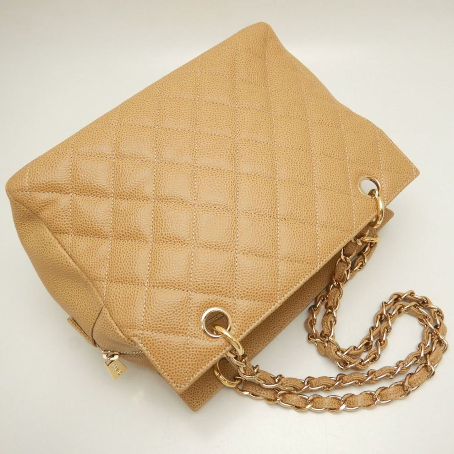 Chanel Chanel Chain Tote Bag A18004 Caviar Skin Camel 252569