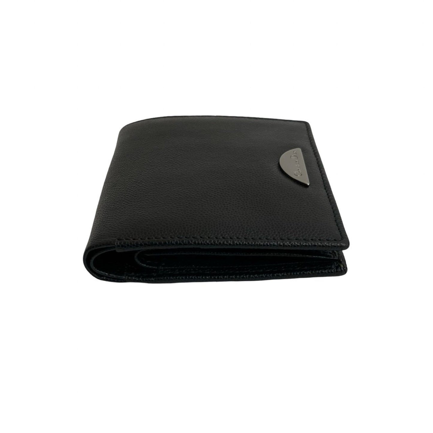 Christian Dior Logo Hardware Leather Genuine Bifold Mini Wallet Black 29110