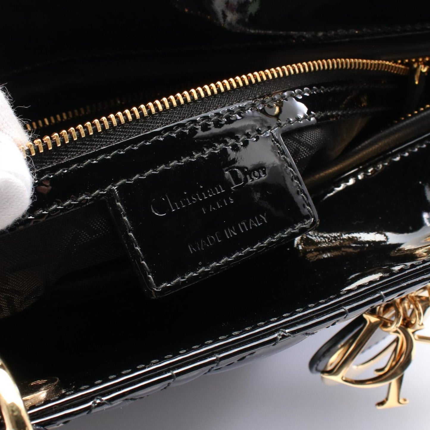 Christian Dior Dior Lady Large Cannage Handbag Patent Leather