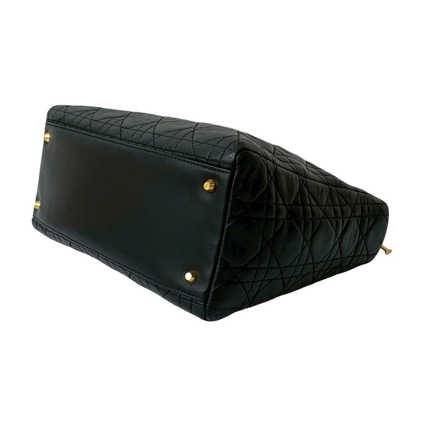 Christian Dior Lady Cannage Stitched Leather Handbag/Mini Tote Bag In Black