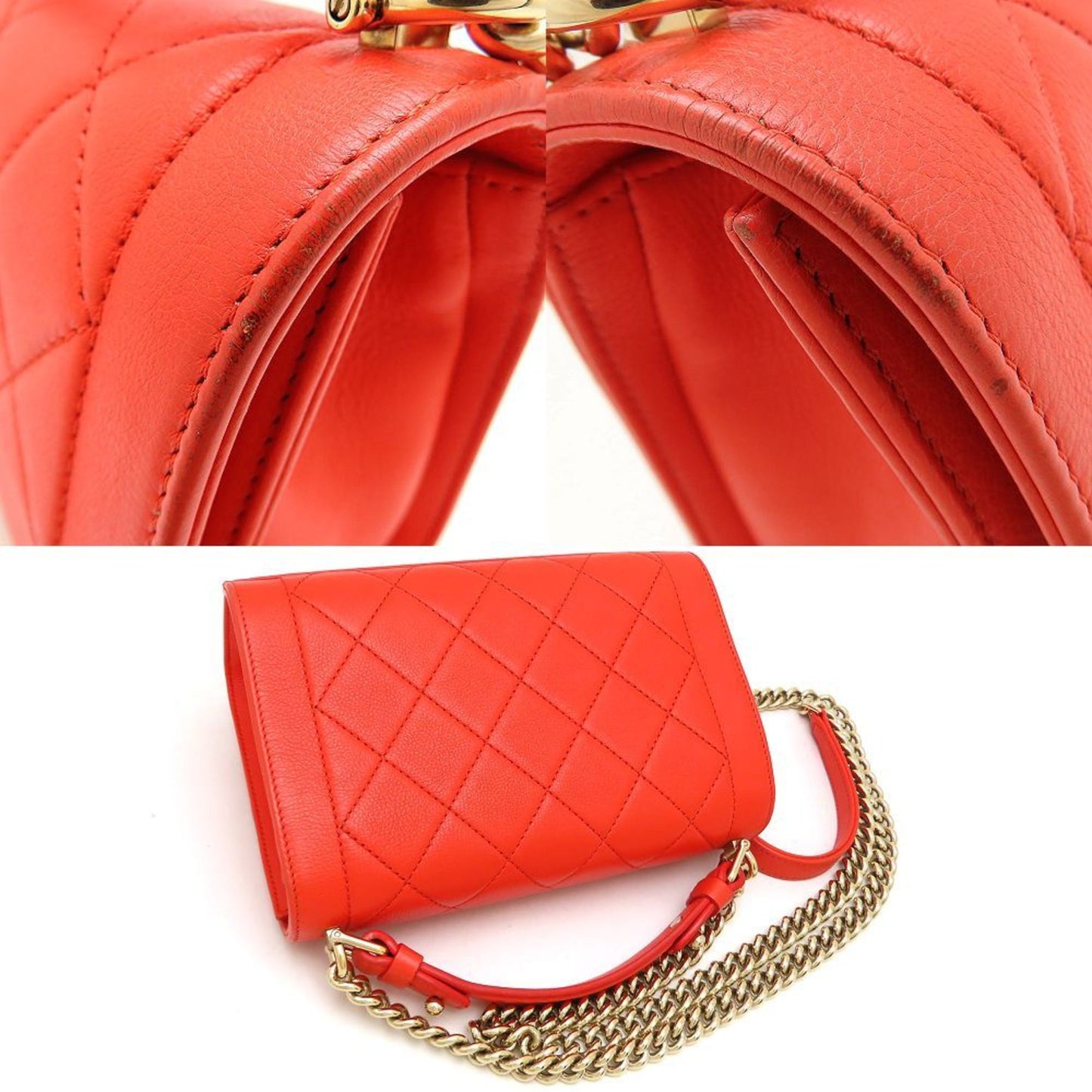 Chanel A93701 Shoulder Bag Matelasse Click Label Single Flap Calf Orange 352531