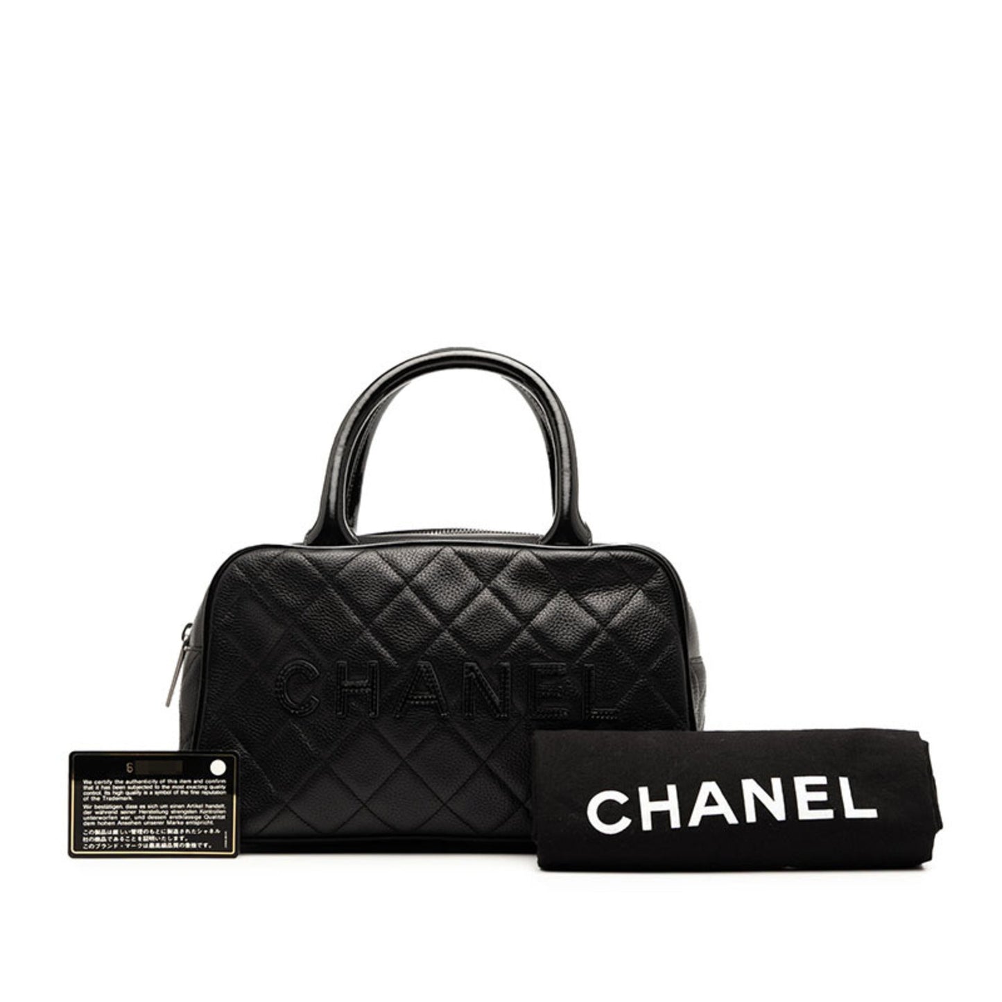 Chanel Matelasse Mini Boston Bag A15685 Black Caviar Leather Patent