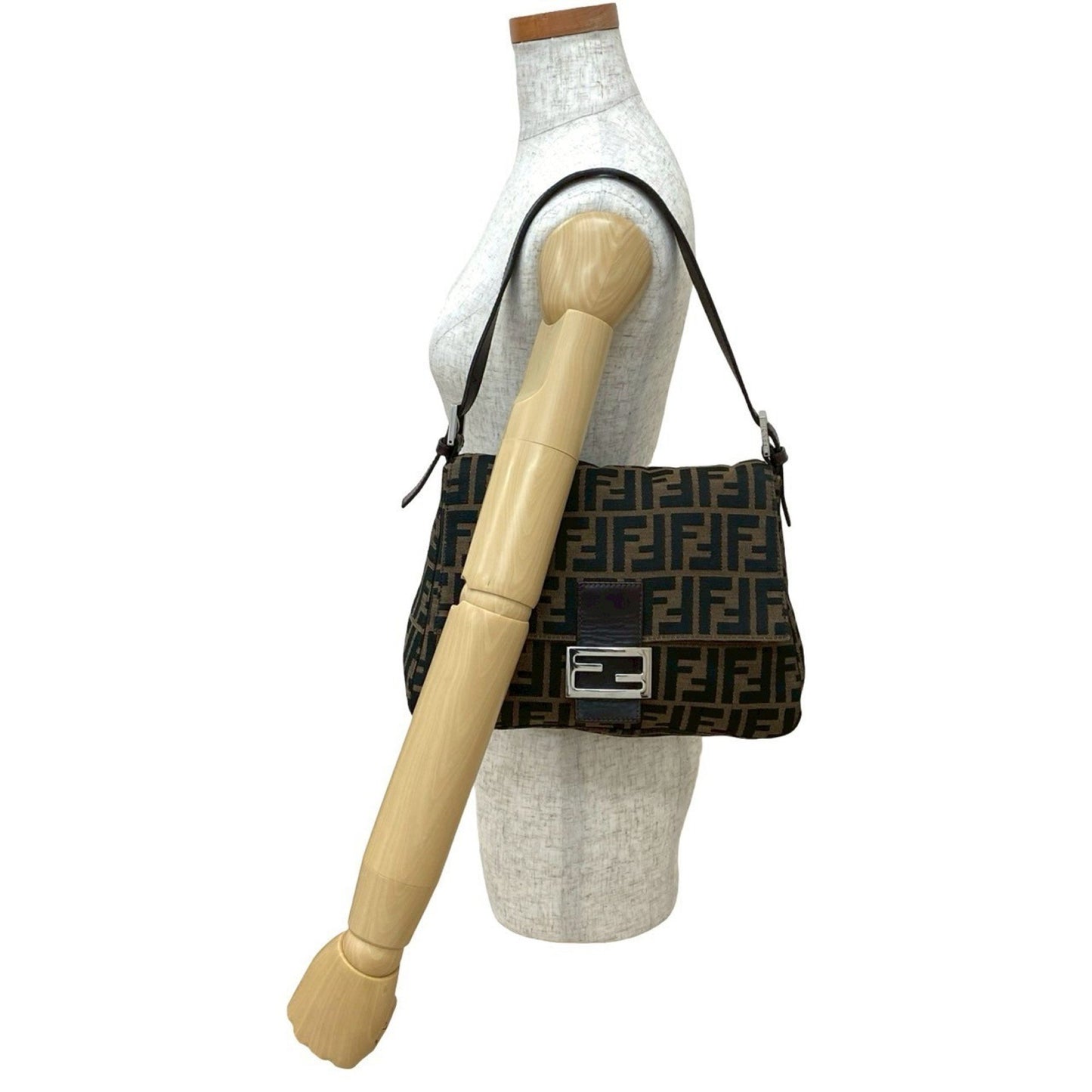Fendi Mamma Bucket Zucca Ff Pattern Leather Canvas Semi-One Shoulder Bag Brown Black 38275