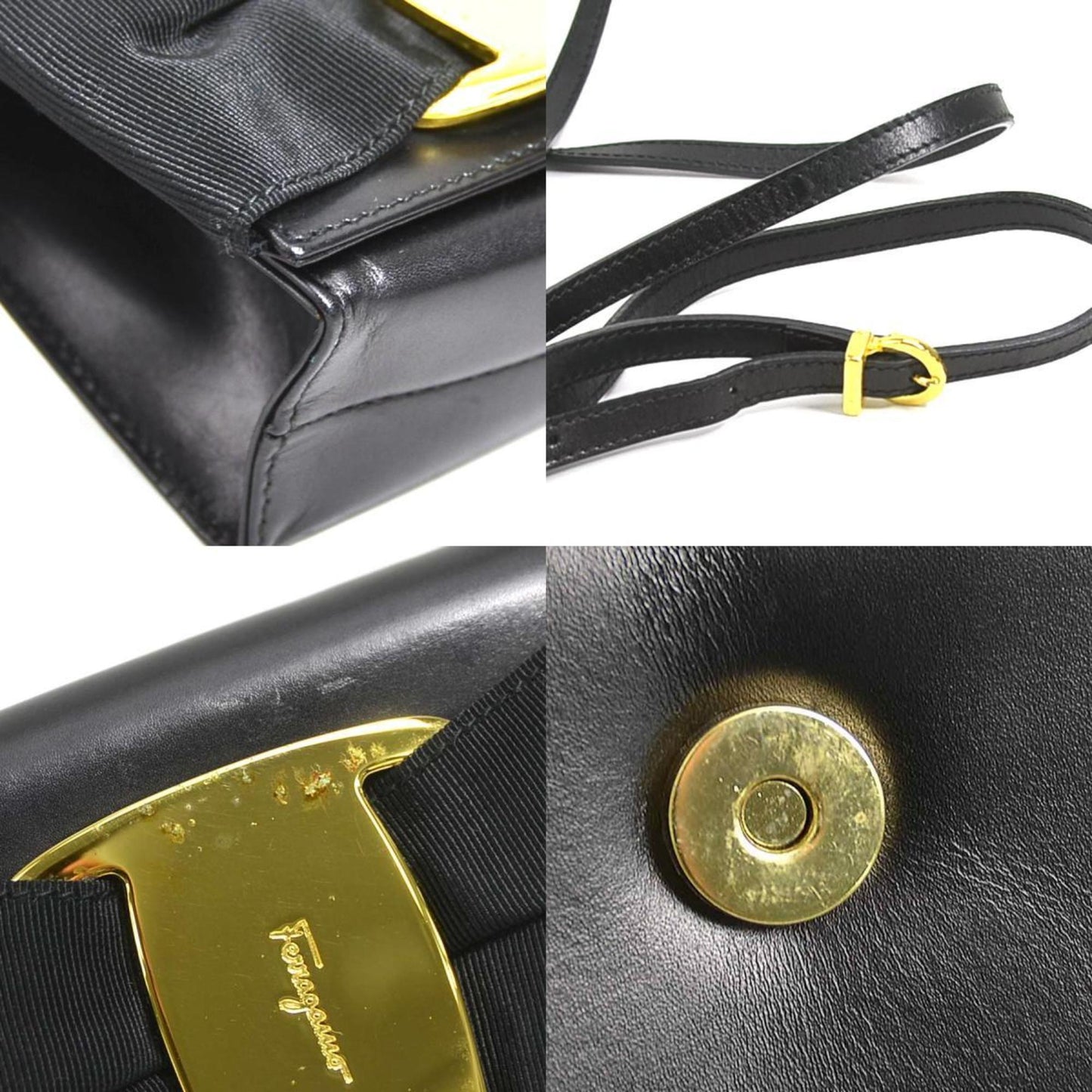 Salvatore Ferragamo Shoulder Bag Vara Leather Black Gold