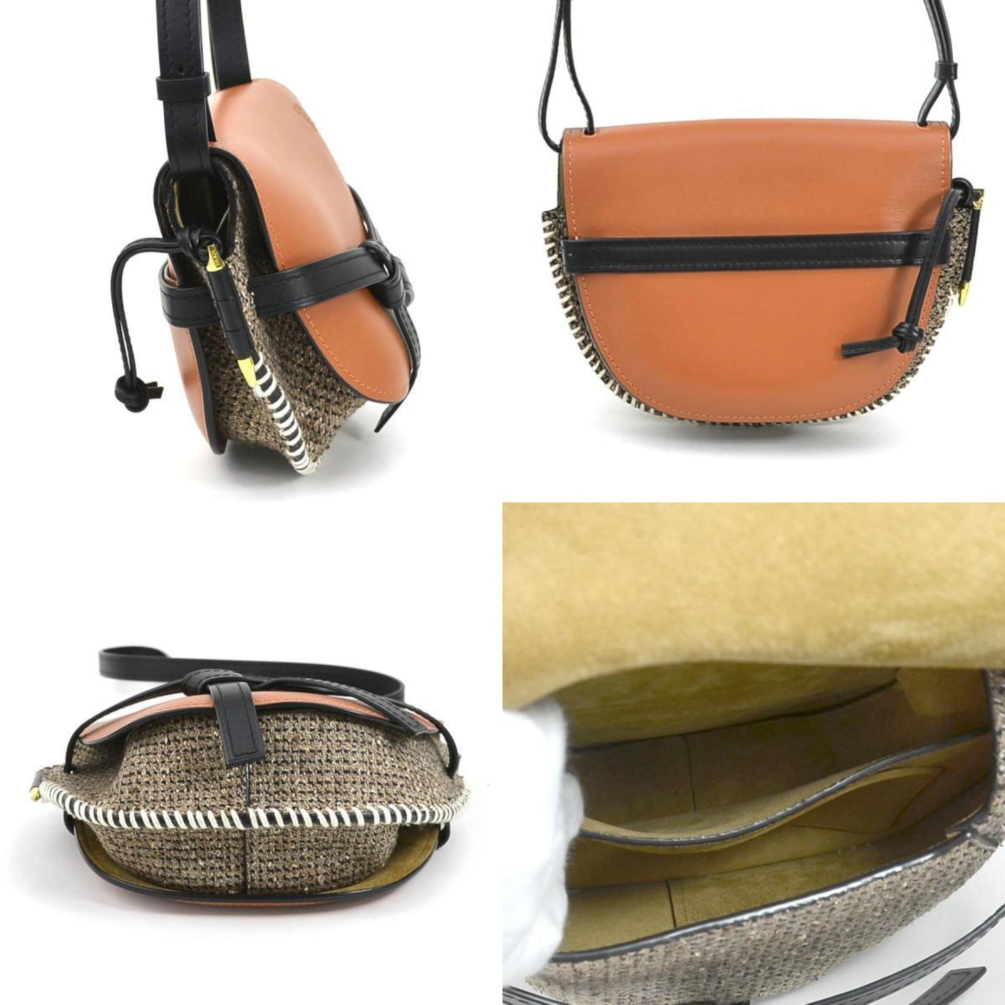 Loewe Shoulder Bag Gate Small Leather Tweed Brown X Black