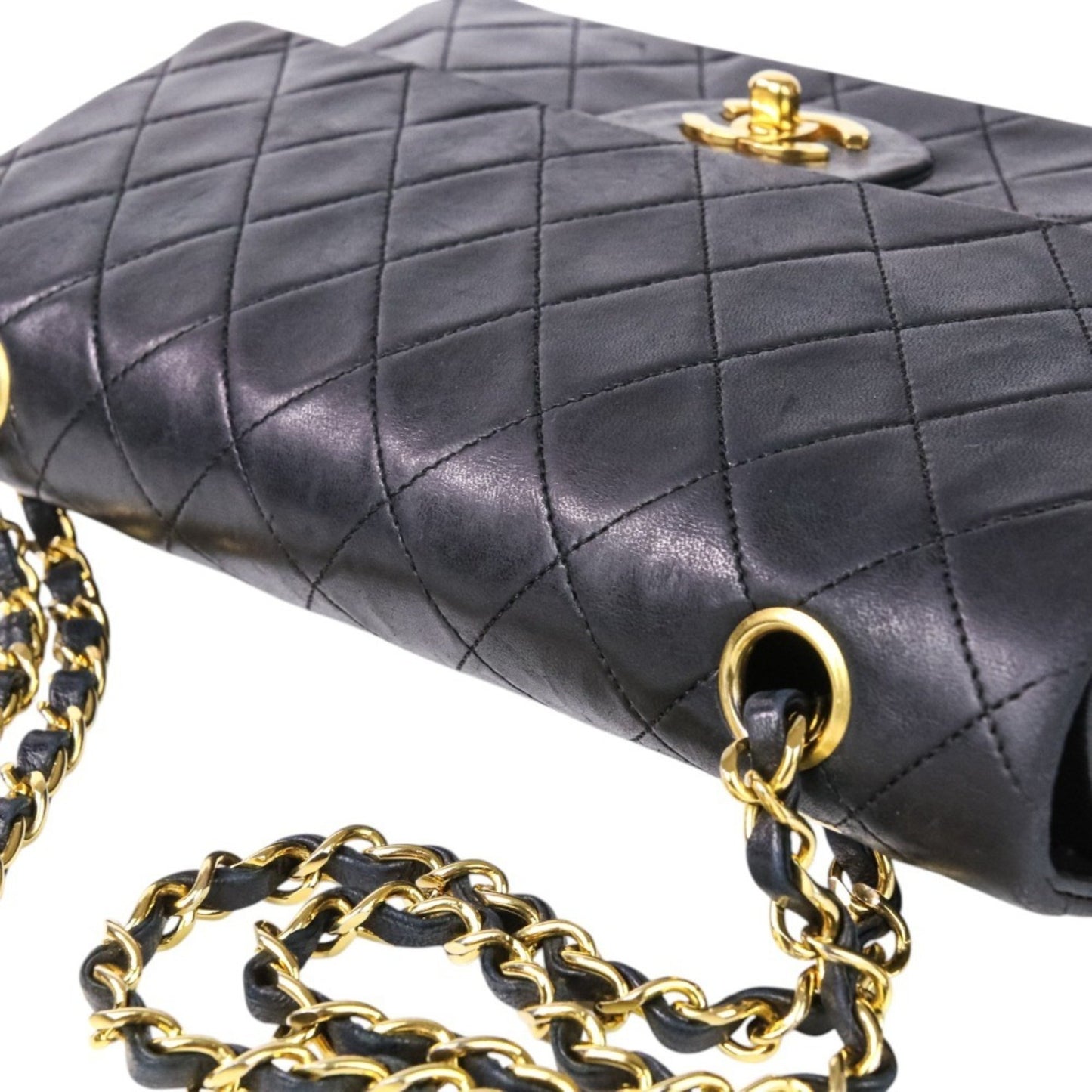 Chanel Chanel Matelasse 25 Double Flap Coco Mark Lambskin Quilted Shoulder Bag Black