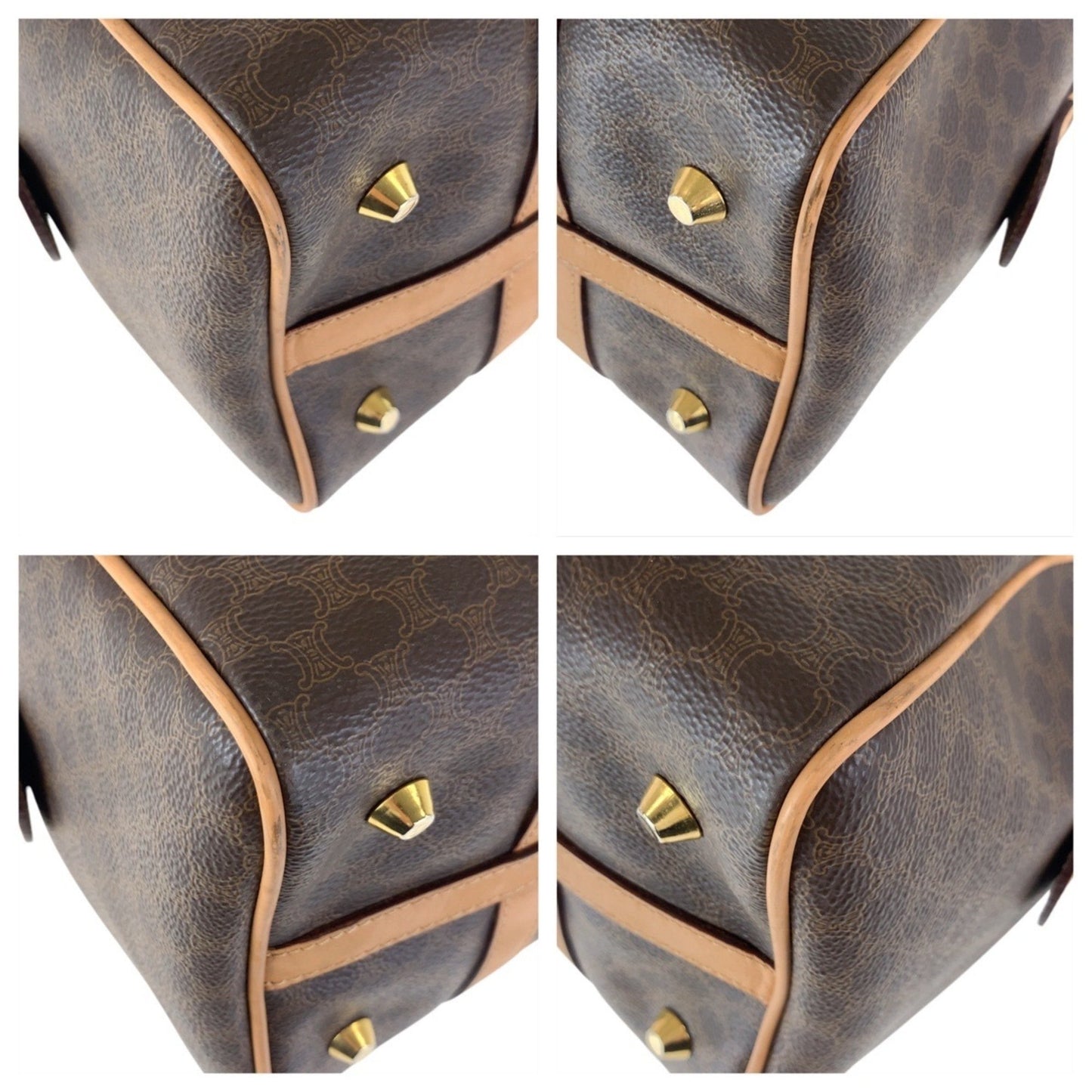 Celine Macadam Brown Gold Hardware Leather M14 Handbag Boston Bag