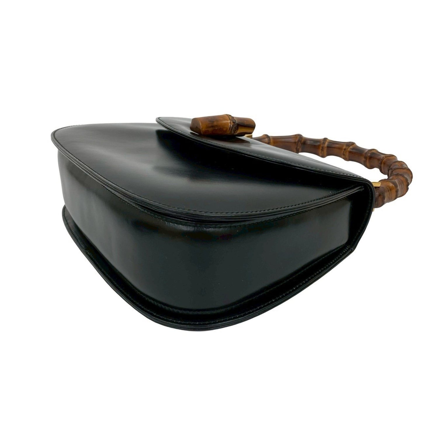 Gucci Old Gucci Bamboo Turnlock Leather Handbag/Mini Tote Bag In Black 55734