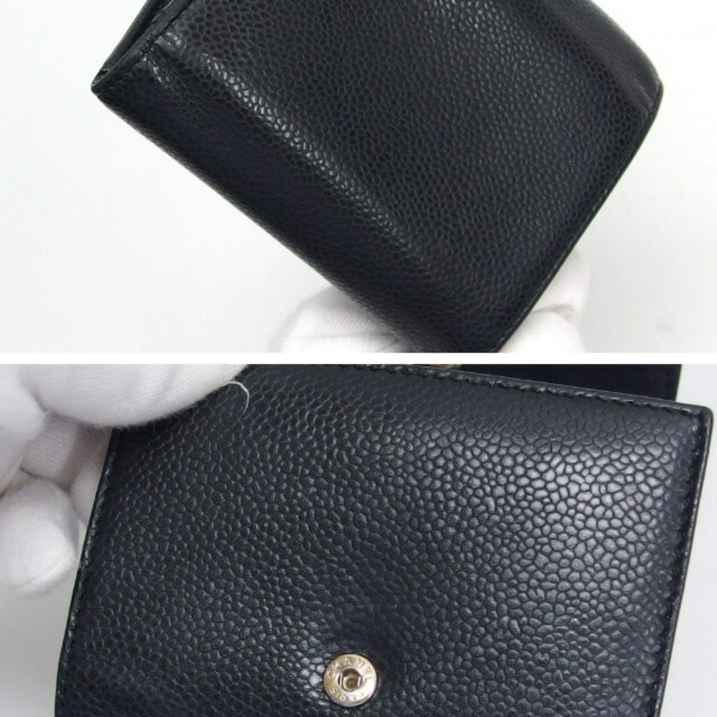 Chanel Caviar Skin Tri-Fold Compact Wallet Black