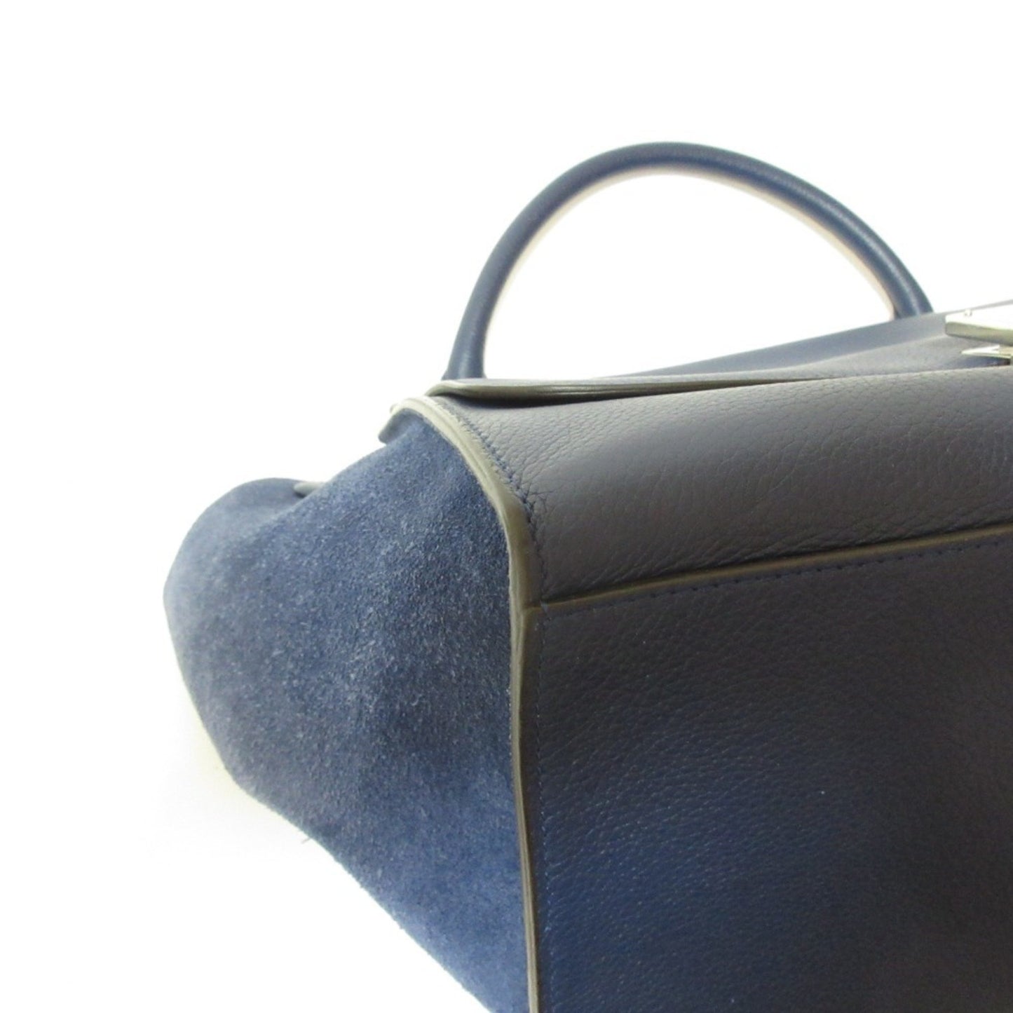Celine Trapeze Leather Suede Turnlock Handbag Shoulder Bag Navy X Silver Hardware