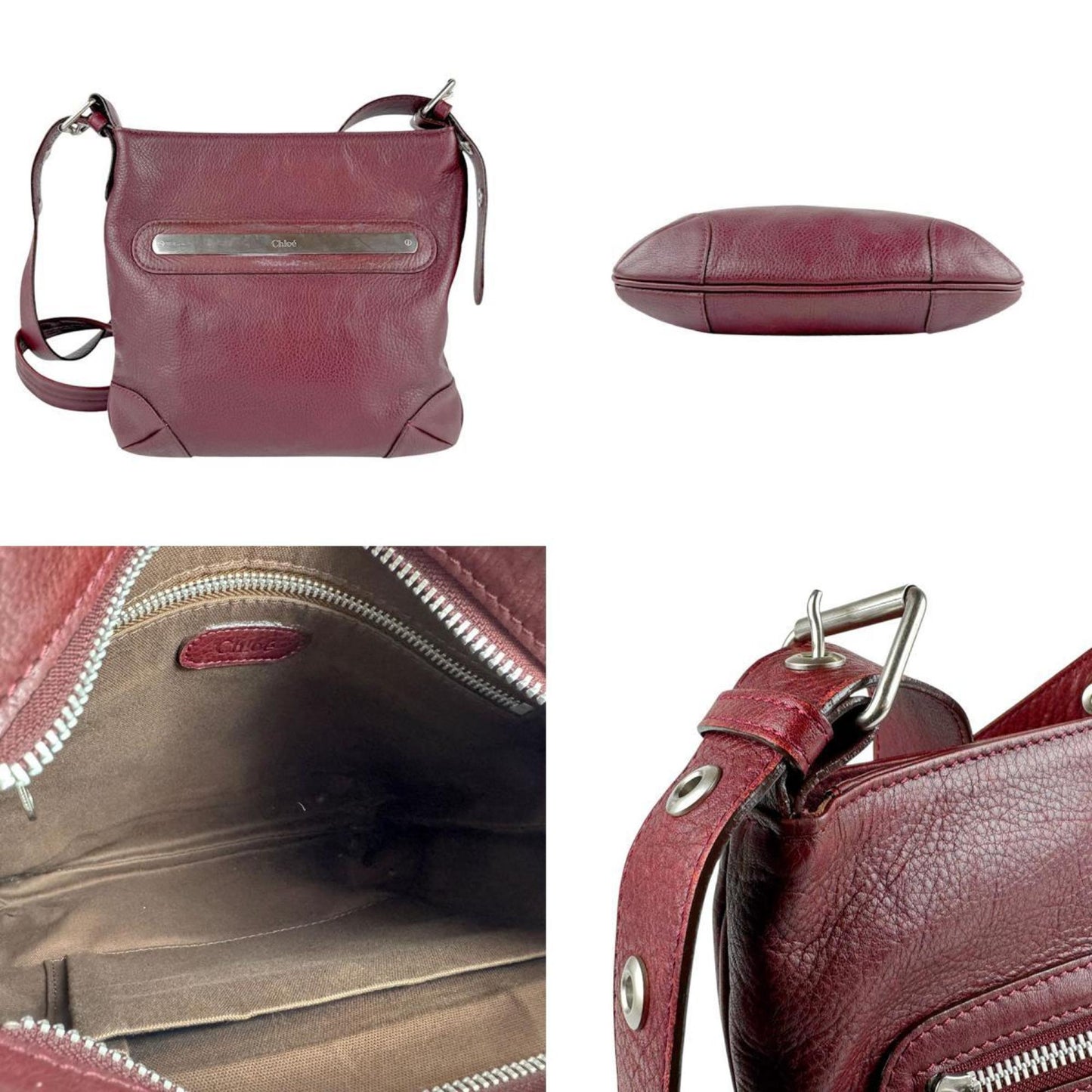 Chlo Chloe Shoulder Bag Leather Burgundy Silver