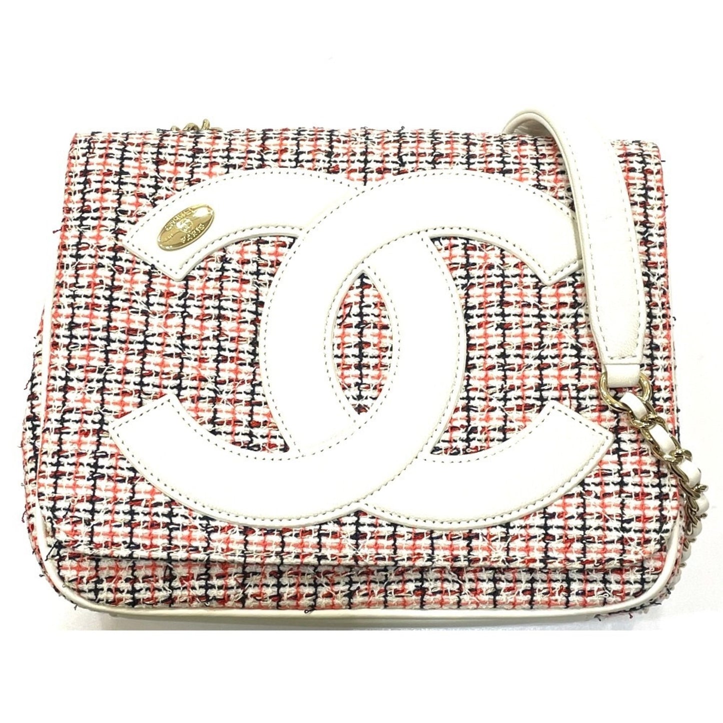 Chanel Cc Coco Mark Flap Pochette Bag Chain Shoulder Leather Tweed