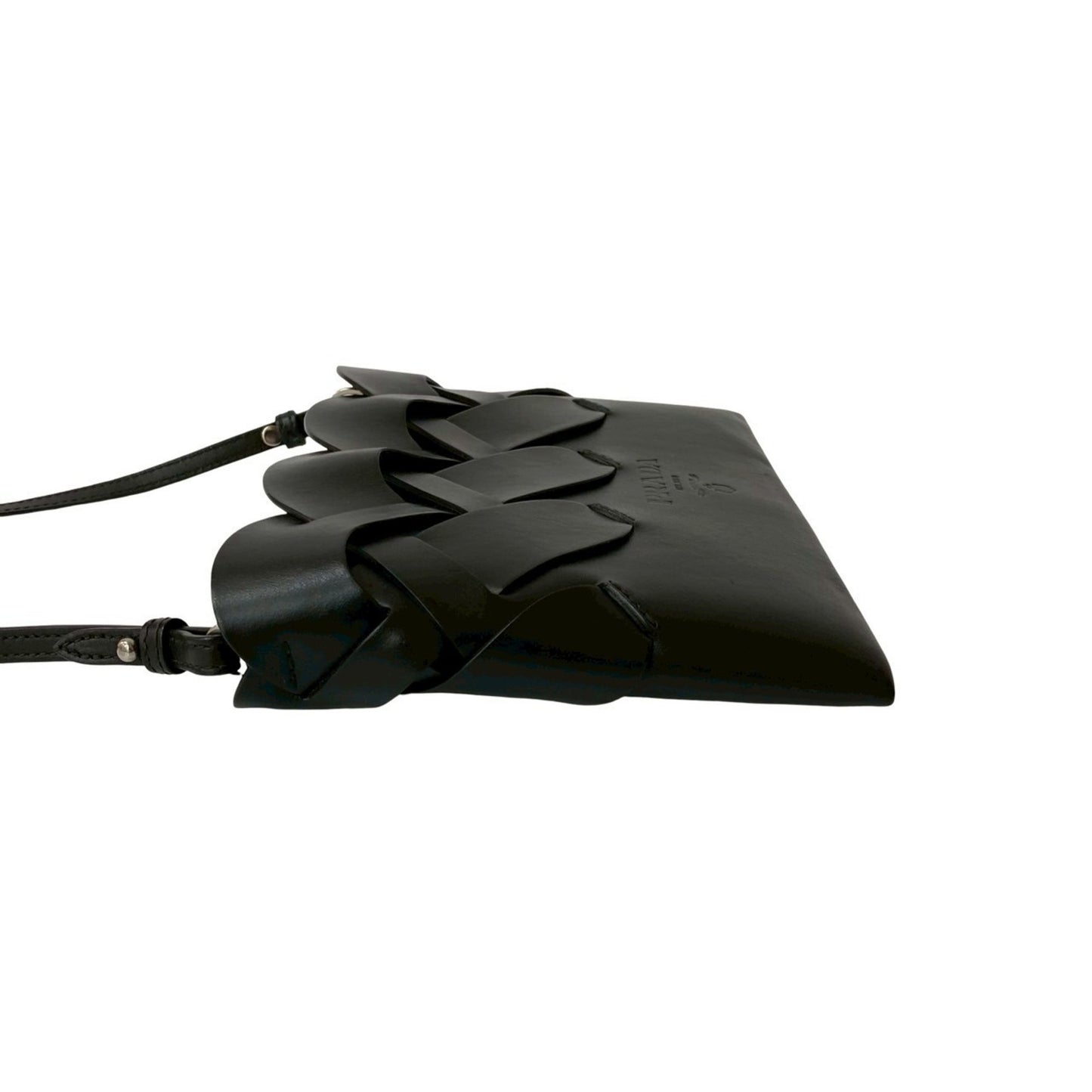 Prada Prada Logo Vitello Intrecciato Leather Shoulder Bag/Pochette/Sacoche In Black 28364