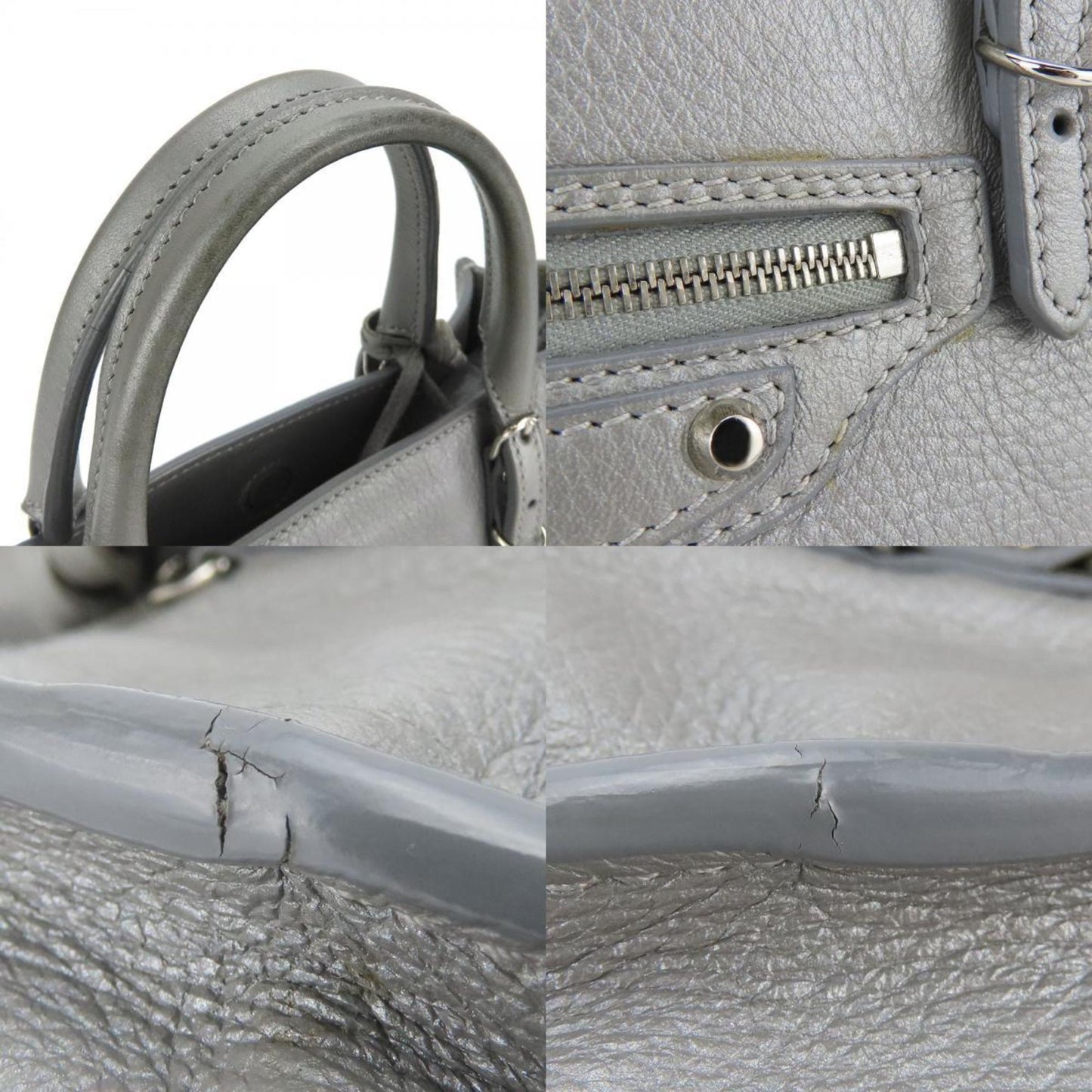 Balenciaga Paper Handbag 357333 Leather Silver Shoulder