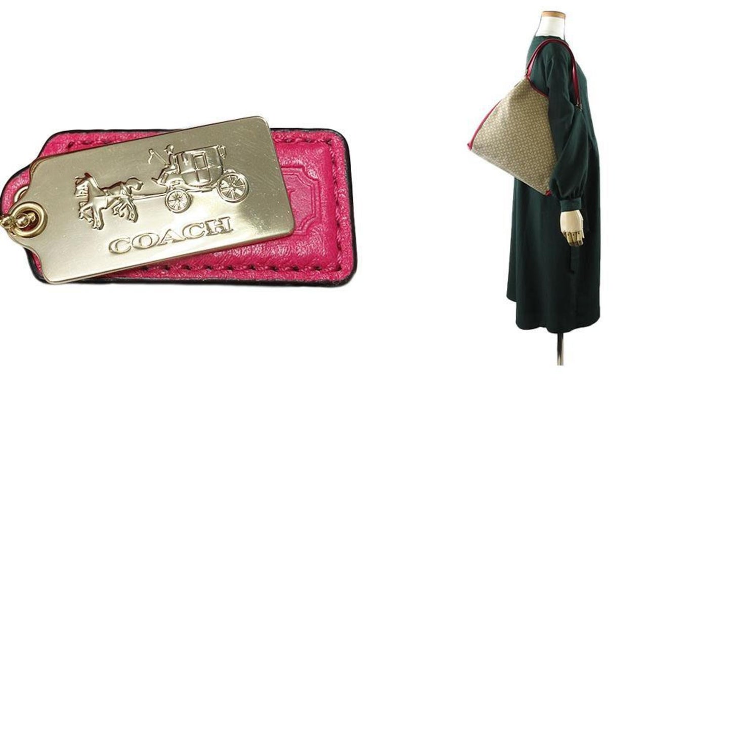 Coach Tote Bag 26282 Canvas Leather Pink Beige