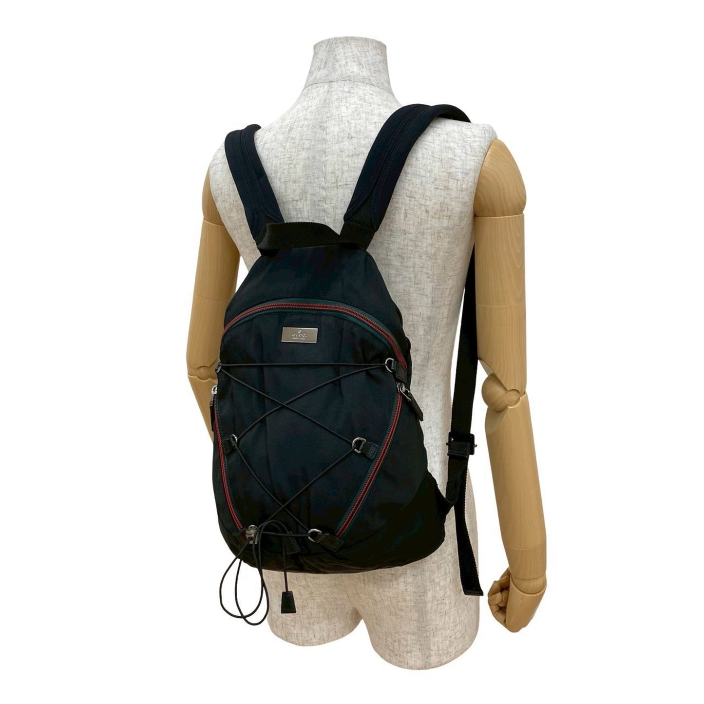 Gucci Gucci Logo Sherry Line Nylon Leather Backpack Daypack Black 31446