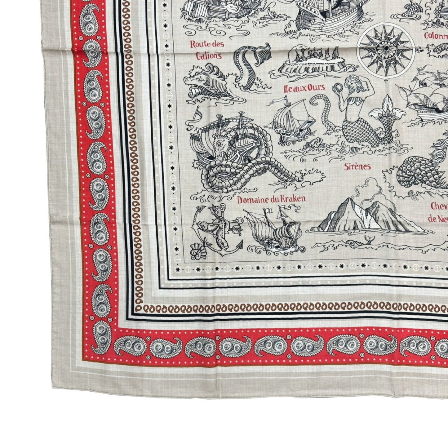 Hermes Hermes Carre Geant Sailor Tattoo Bandana Natural Rouge Noir Red Black Cashmere Silk 140