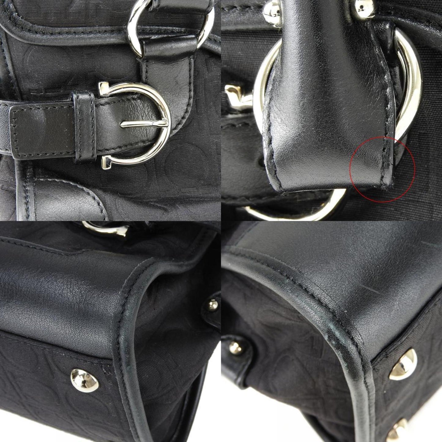 Salvatore Ferragamo Handbag Ex-21 4913 Gancini Canvas Leather Black Shoulder Bag
