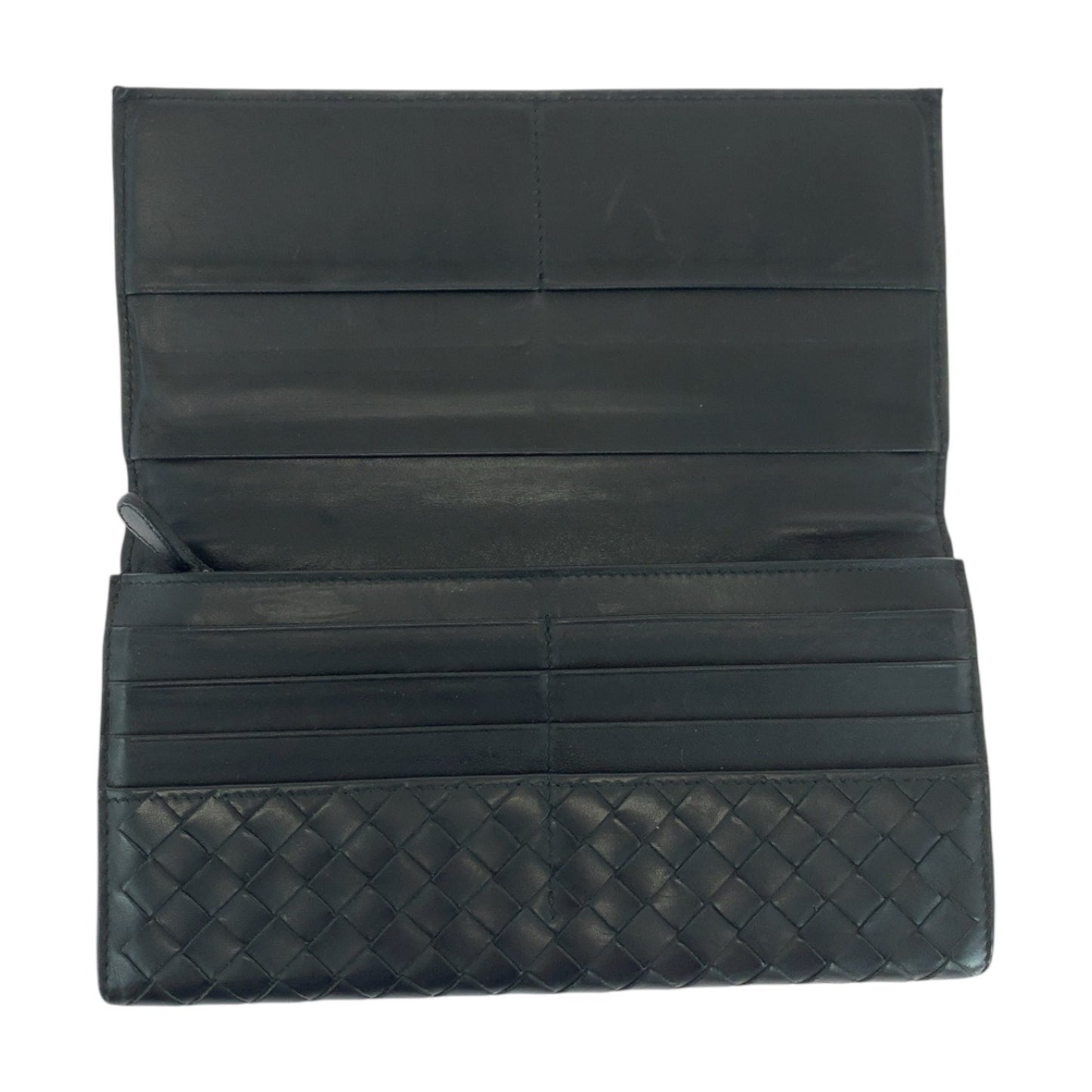 Bottega Veneta Intrecciato Black Leather Long Wallet