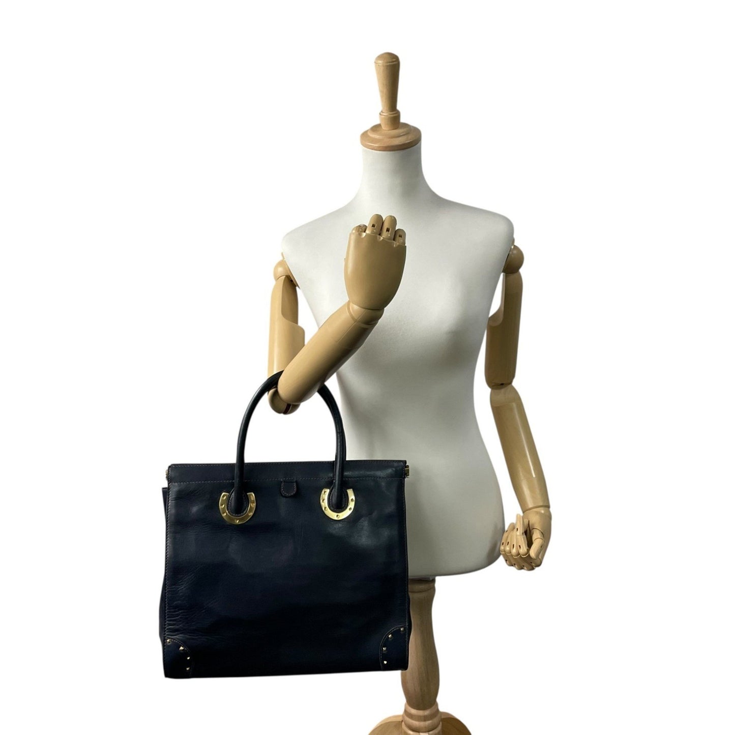 Gucci Handbag Tote Bag In Navy Blue Leather With Gold Hardware