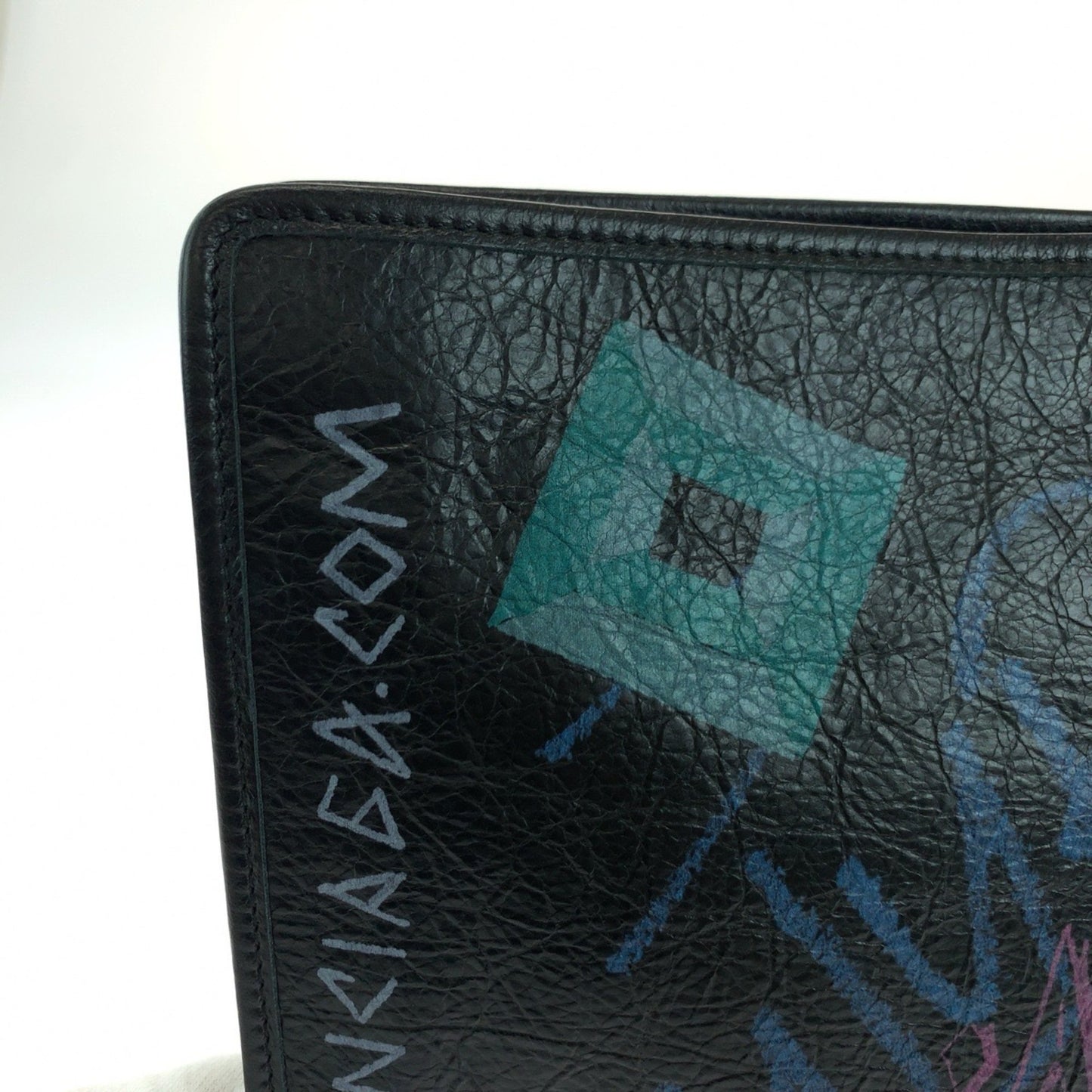 Balenciaga Graffiti Print Black Multicolor Silver Hardware Leather 443658 1060 Clutch Bag Second