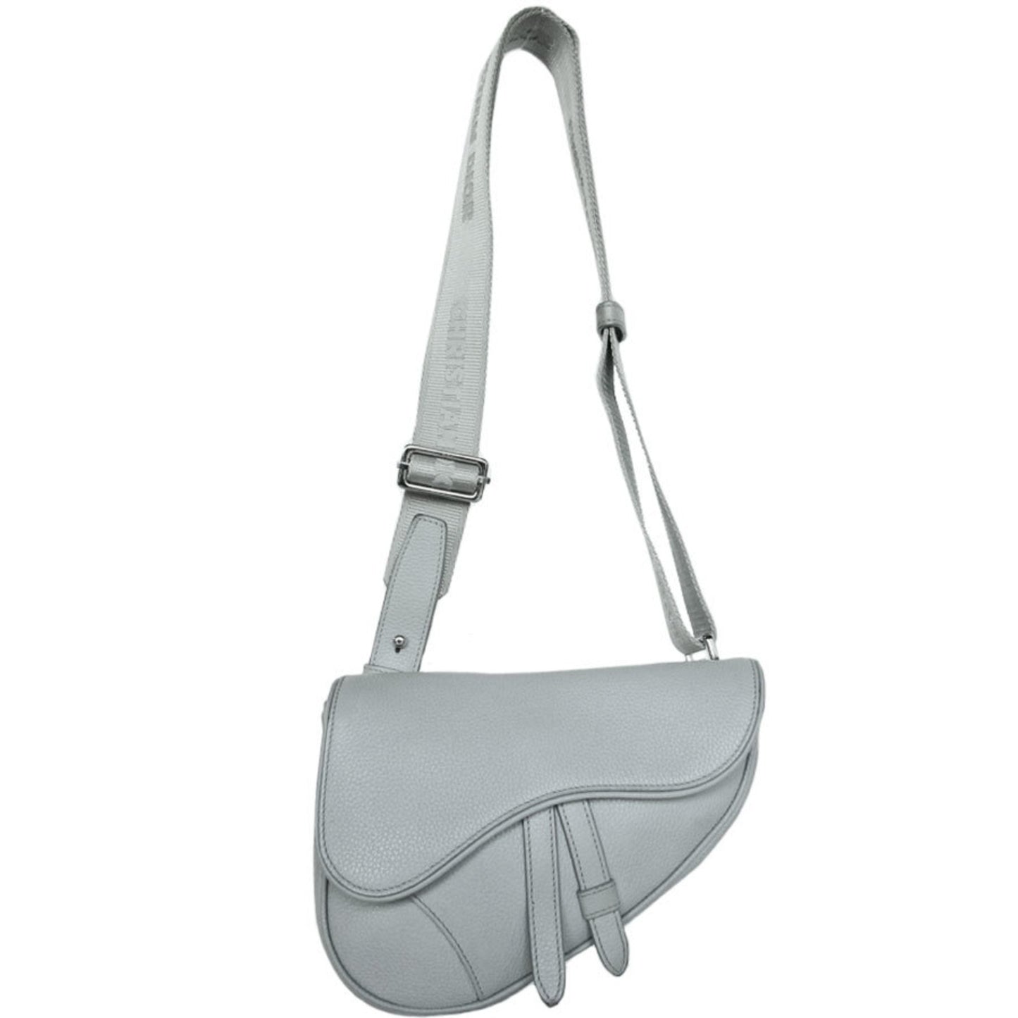 Christian Dior Dior Body Bag Saddle Leather Light Gray Silver