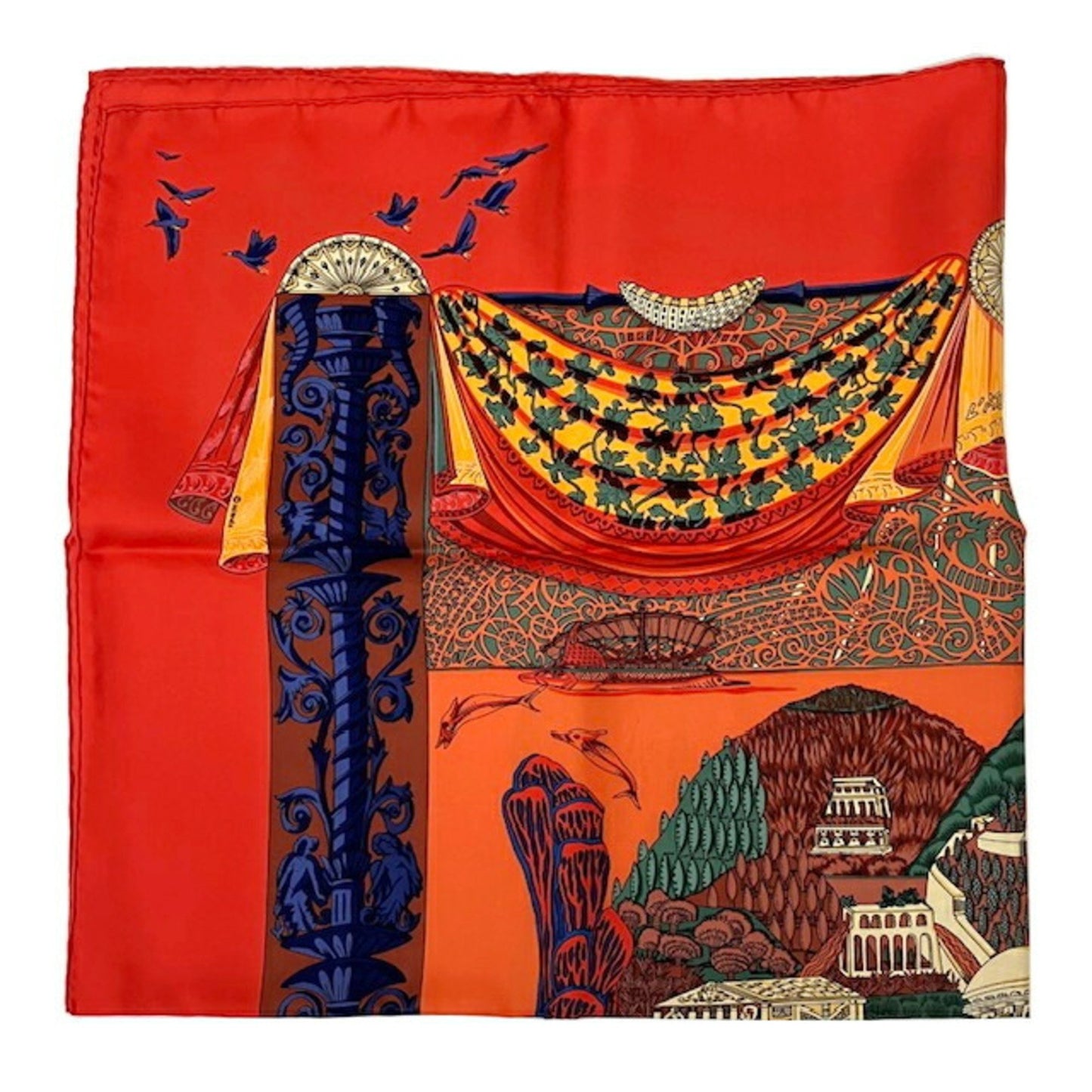 Hermes Hermes Carr 90 Scarf/Muffler Latlantide 100% Silk Orange