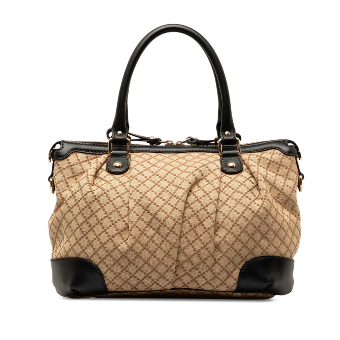 Gucci Diamante Sukey Handbag Shoulder Bag 247902 Beige Black Canvas Leather