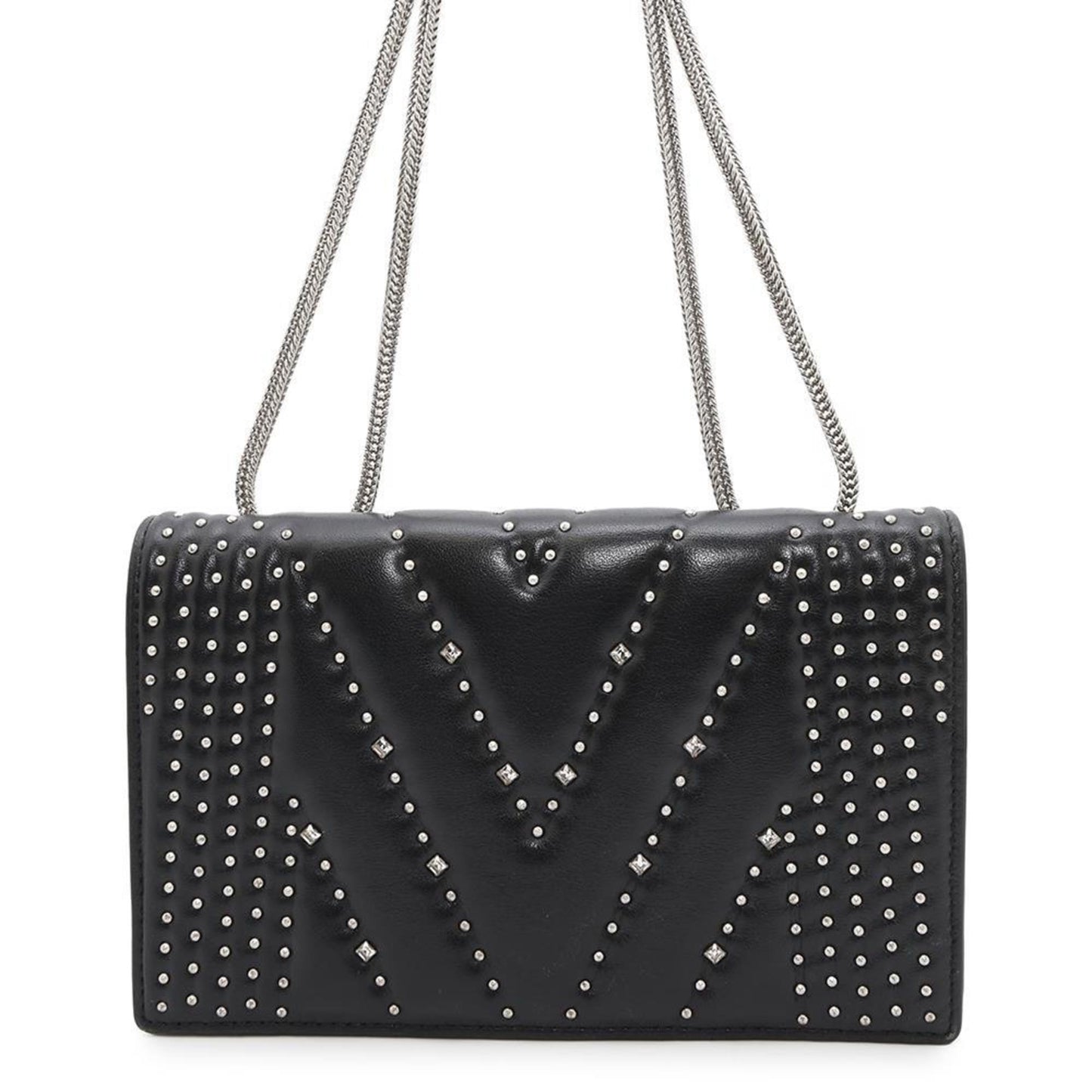 Mcm Chain Shoulder Bag Studs Leather 2Way Black