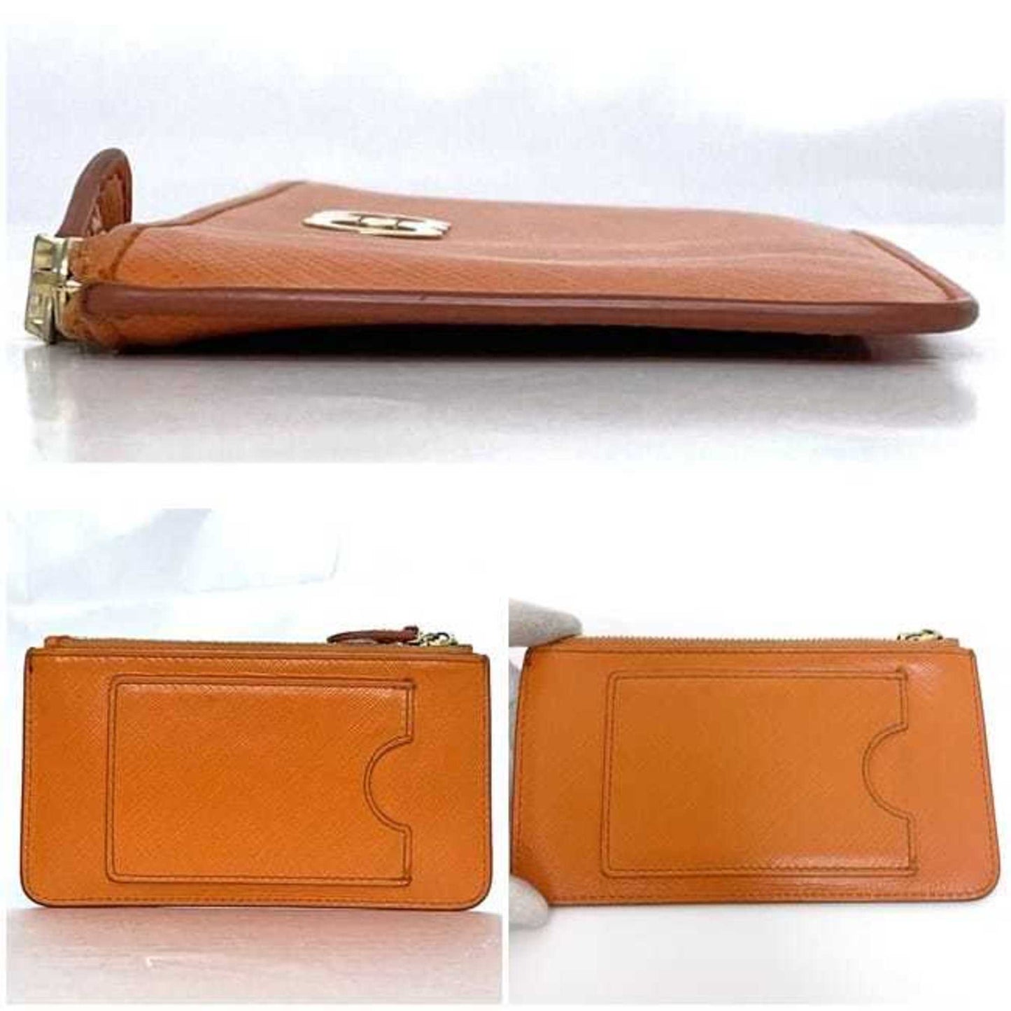 Salvatore Ferragamo Coin Case Ec-23091 Orange Gancini Leather Gj-22B956