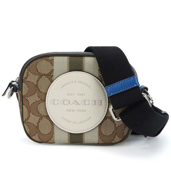 Coach Shoulder Bag 2635 Signature Dempsey Canvas Leather Beige Blue Khaki Camera Pochette