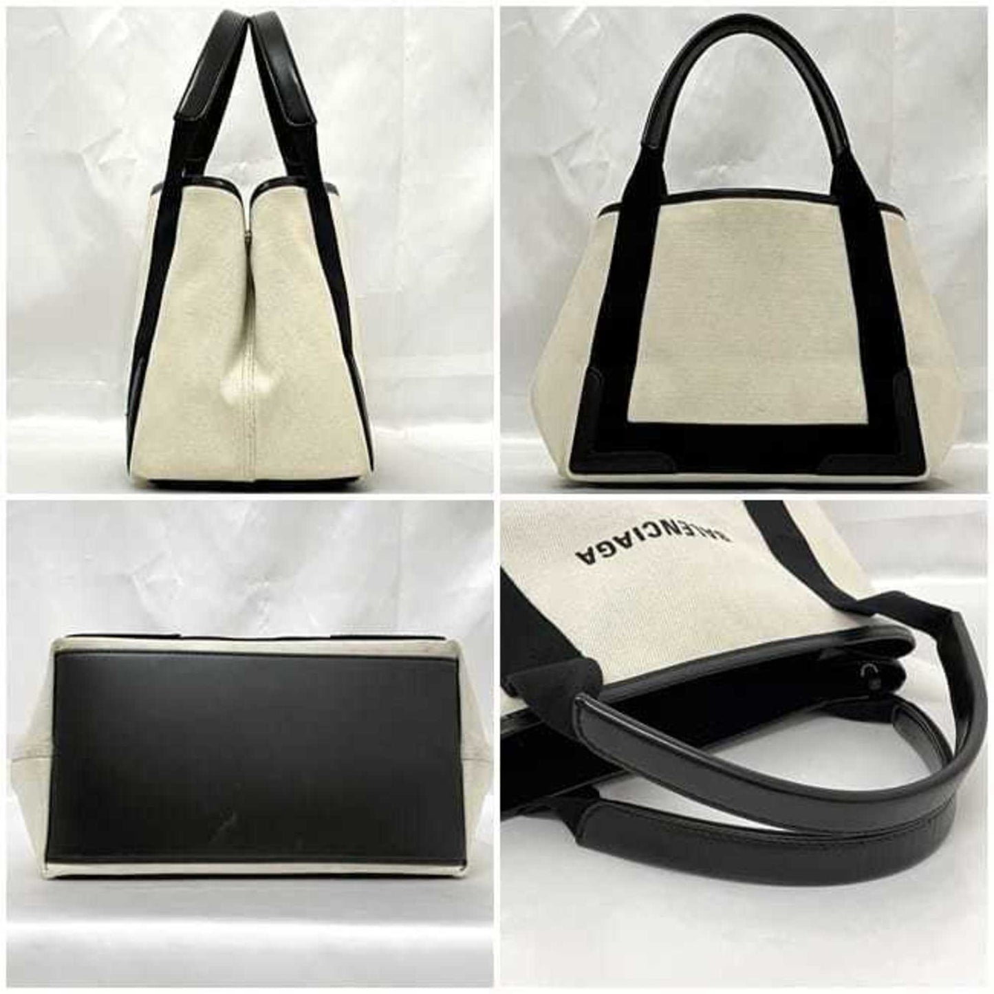 Balenciaga Tote Bag Navy Cabas Ec-23052 Natural White Black 339933 Canvas Leather 1081 U 002123