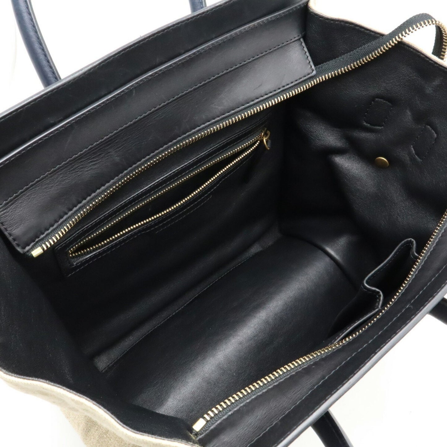 Celine Luggage Shopper Tote Bag Handbag Linen Leather Beige Black Navy 165212