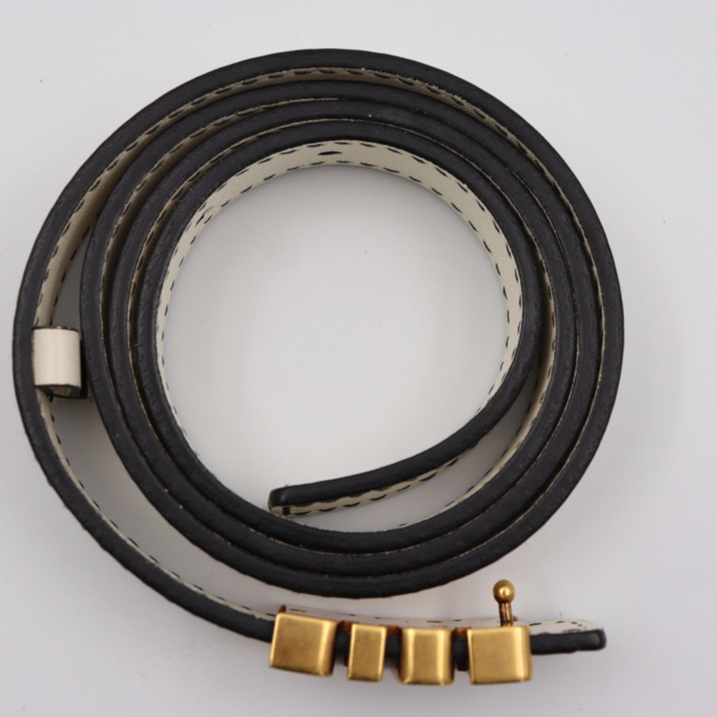 Christian Dior D-Fence Belt Leather Ivory System Gold Metal Fittings Logo Narrow