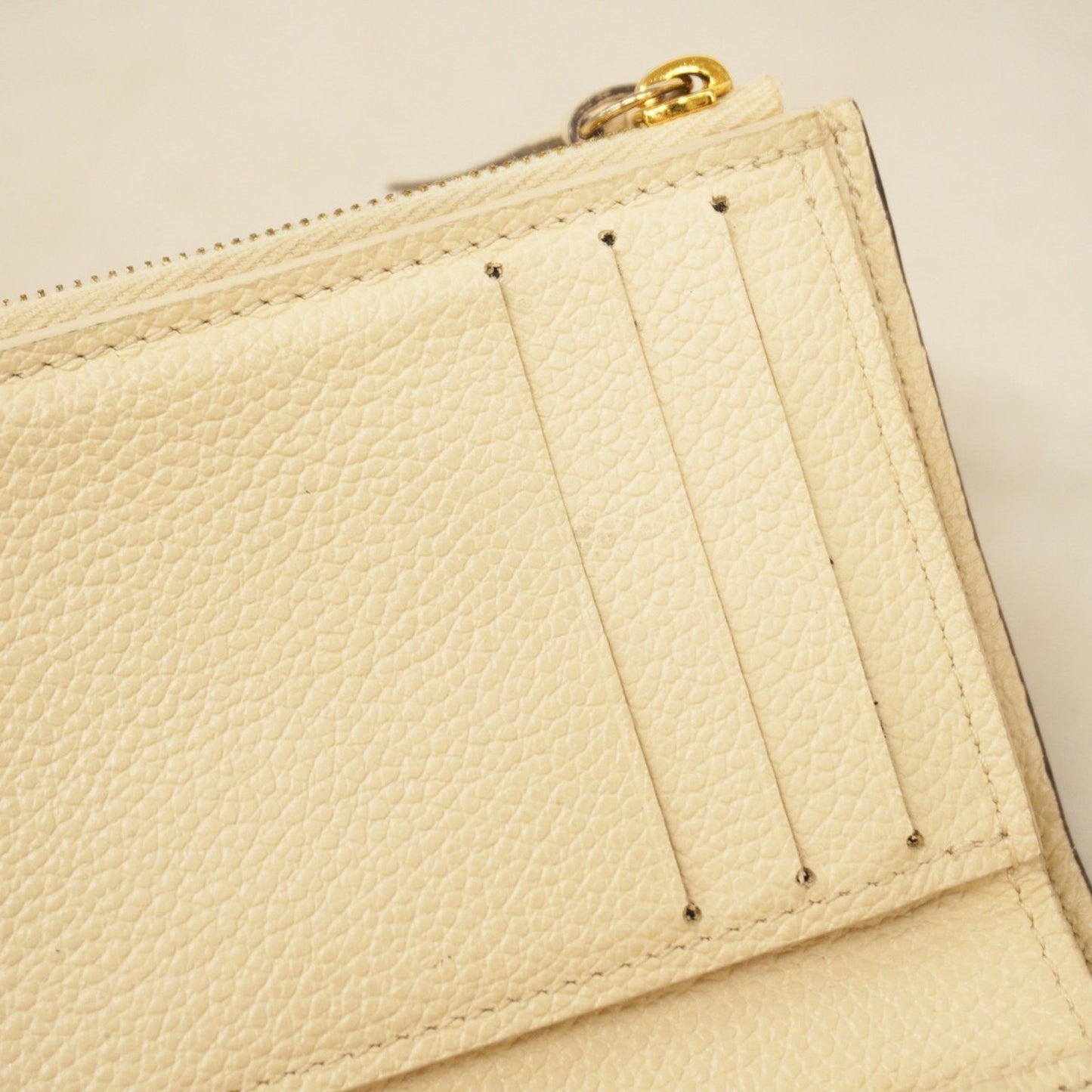 Louis Vuitton Monogram Empreinte Bicolor Tri-Fold Wallet Portefeuille Victorine M80086 Crme Bois De