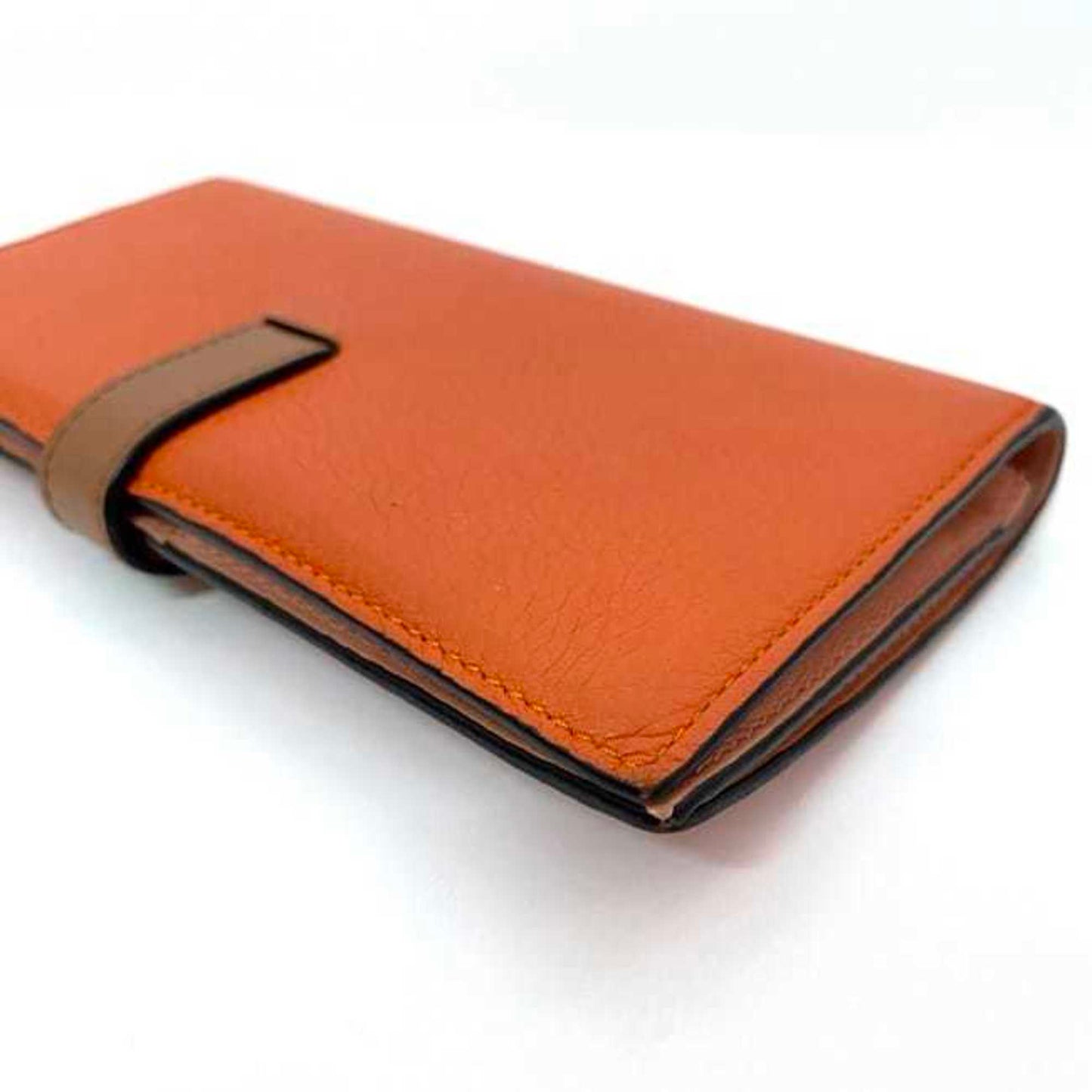 Loewe Bi-Fold Long Wallet Vertical Large F-21349 Orange Brown Anagram C660S40X01 Leather 061852