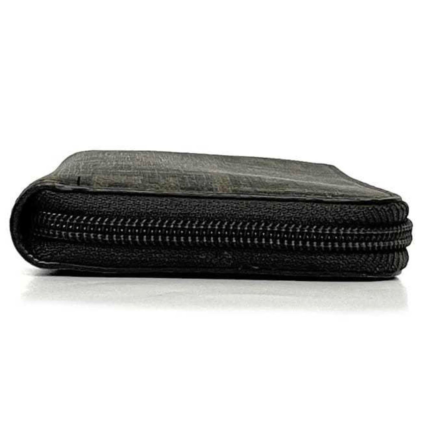 Fendi Round Long Wallet Ec-23576 Khaki Green Zucca Pvc Leather Fendi Ff Dark Pattern