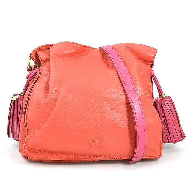 Loewe Shoulder Bag Flamenco Leather Orange Red Magenta Gold