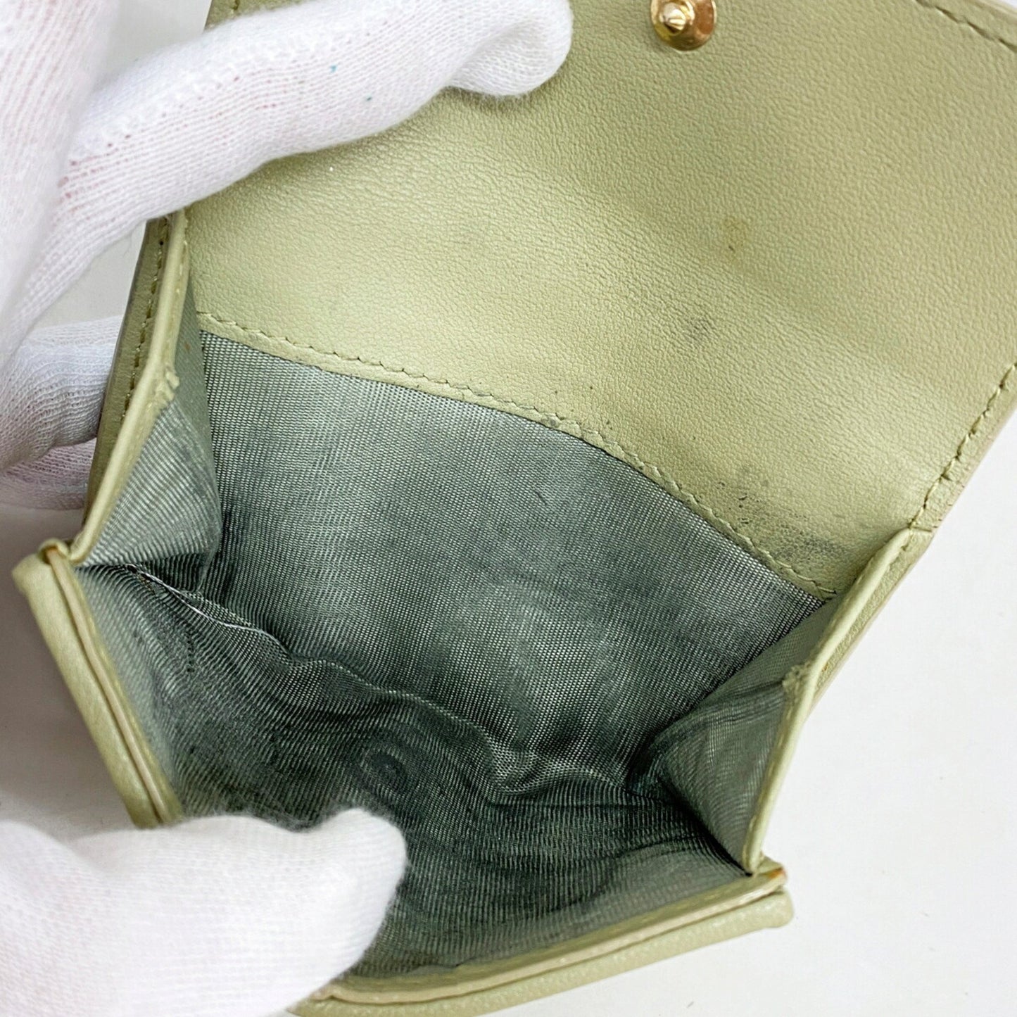 Christian Dior Tri-Fold Wallet Cannage Leather Green Champagne
