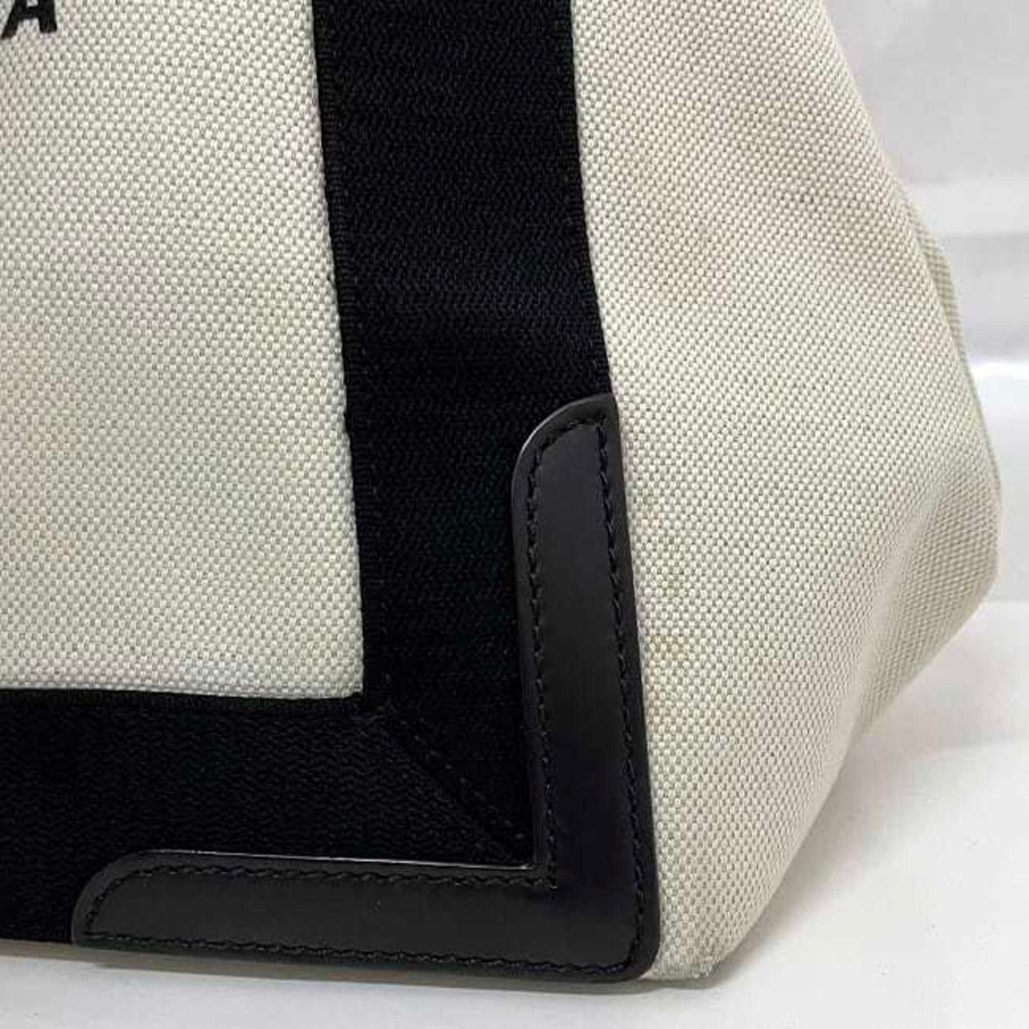 Balenciaga Tote Bag Navy Cabas Ec-23052 Natural White Black 339933 Canvas Leather 1081 U 002123