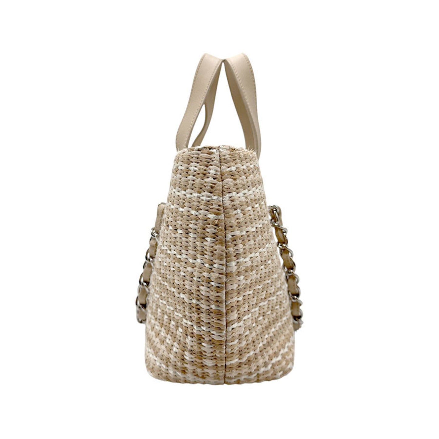Chanel Handbag Shoulder Bag Raffia Leather Light Beige Silver