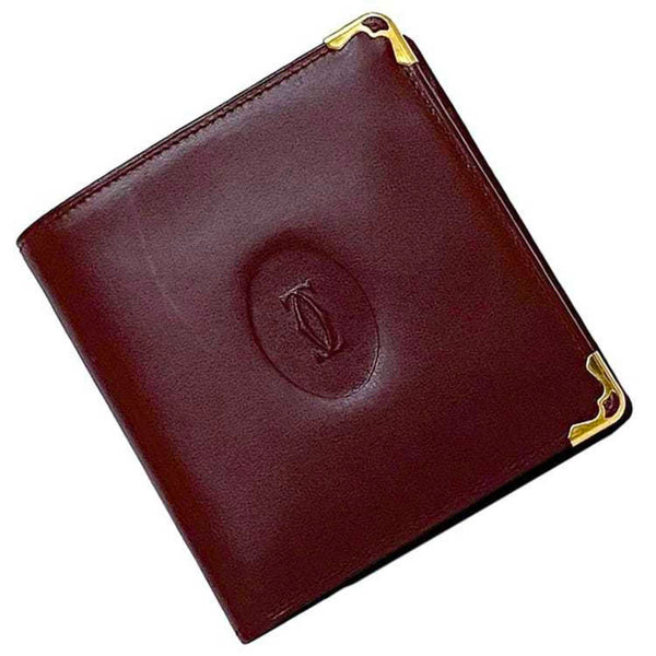 Cartier Bi-Fold Wallet Ec-23427 Bordeaux Must Leather Compact Folding