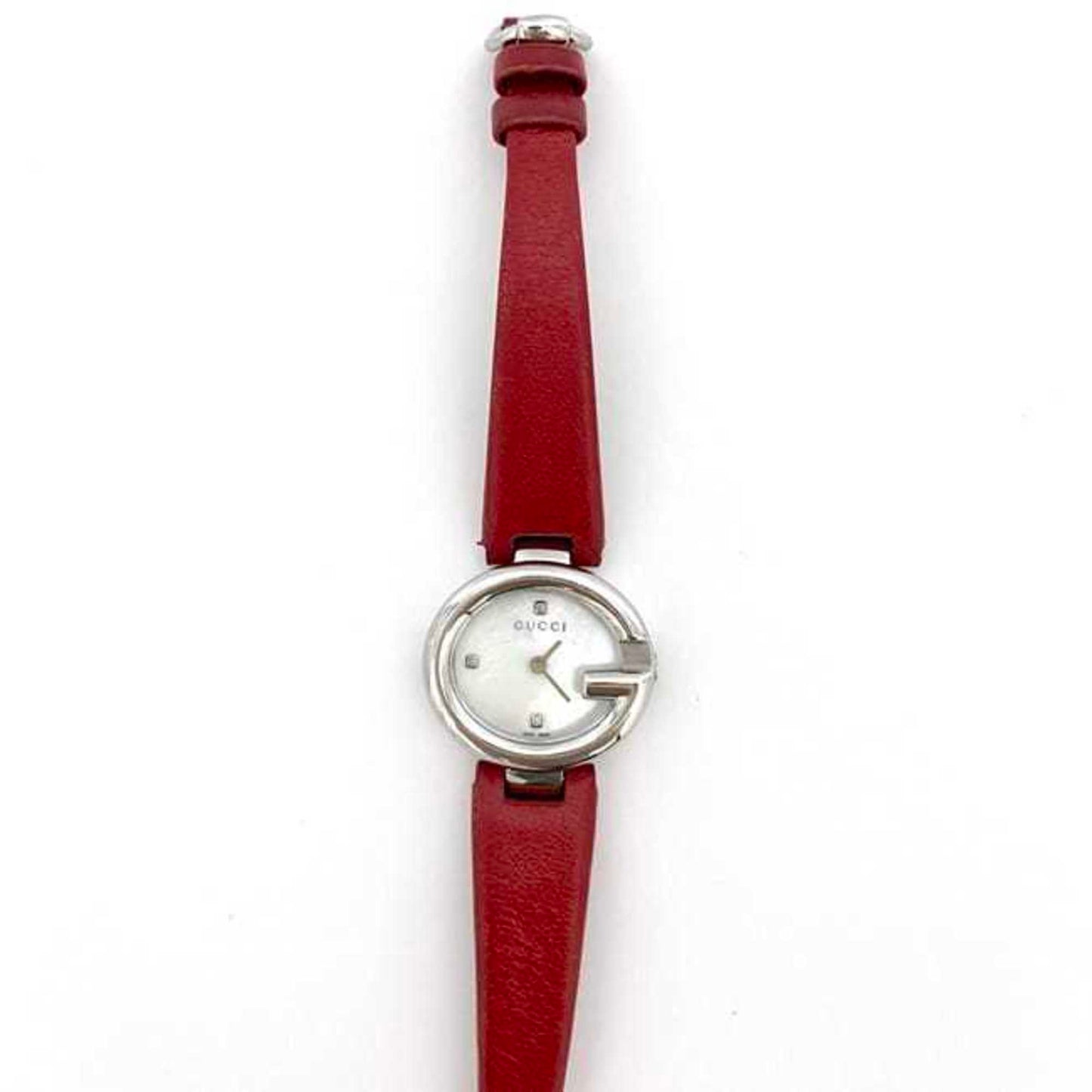 Gucci Watch F-21226 Shell Silver Red G Balloon 134.5 Double Ss Leather Quartz 1432**** Gucci 3P