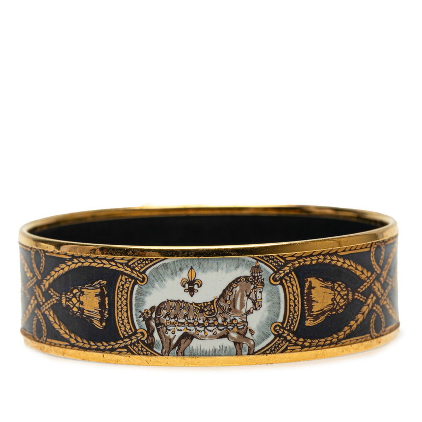 Hermes Enamel Gm Cloisonn Horse Motif Bangle In Gold