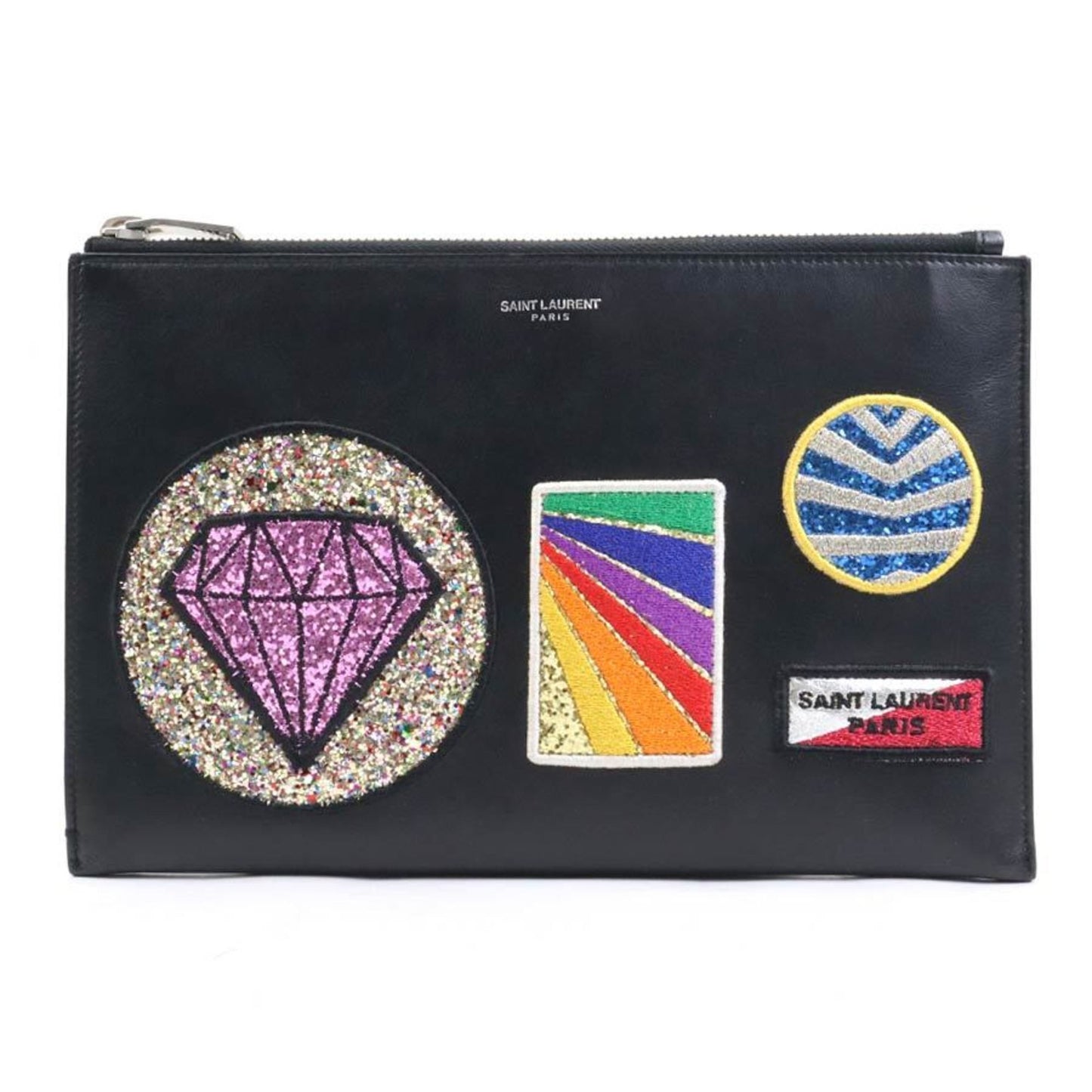 Saint Laurent Clutch Bag Leather Black Multicolor