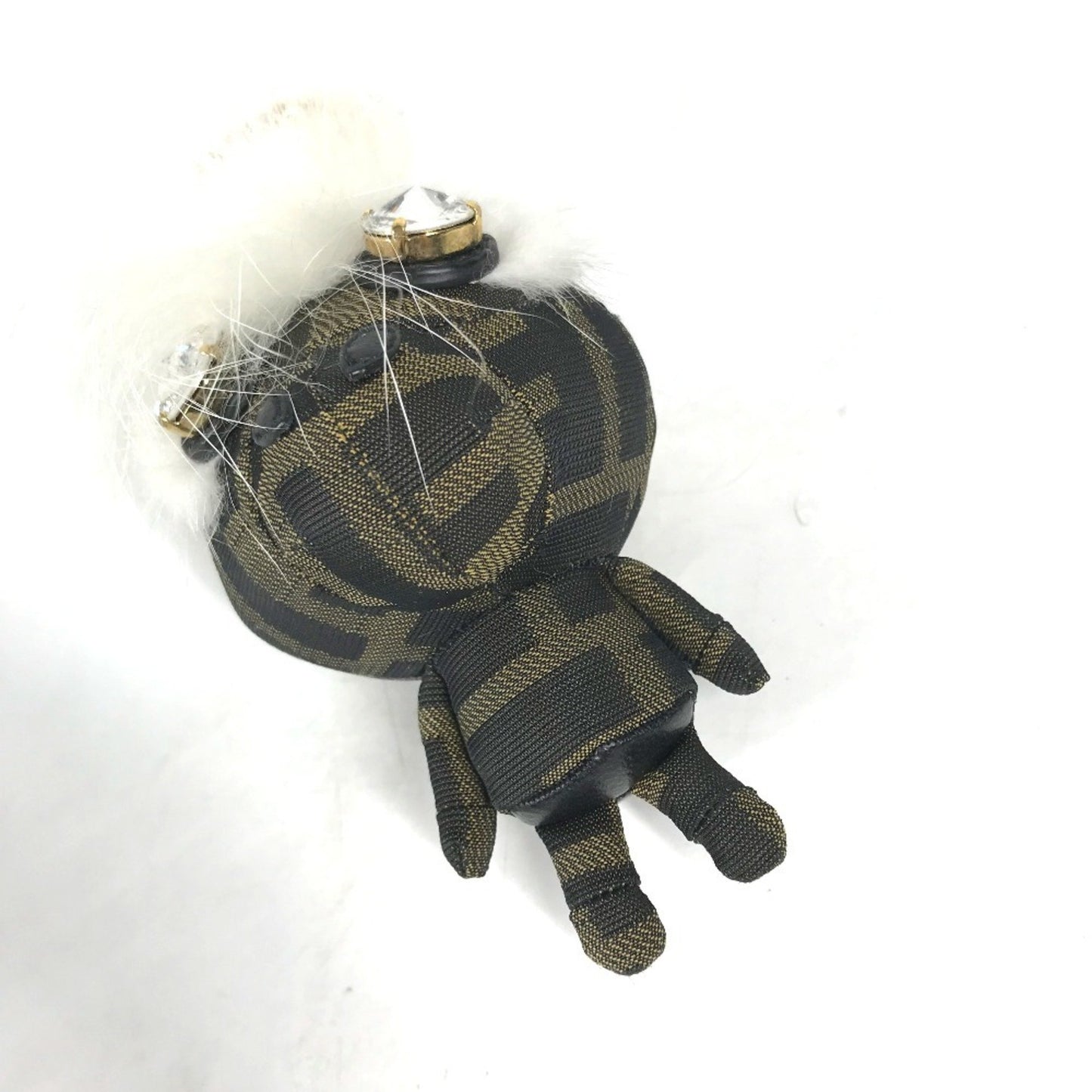 Fendi Fendi Fur Rhinestone Zucca Logo Monster Space Monkey Keychain Bag Charm Canvas