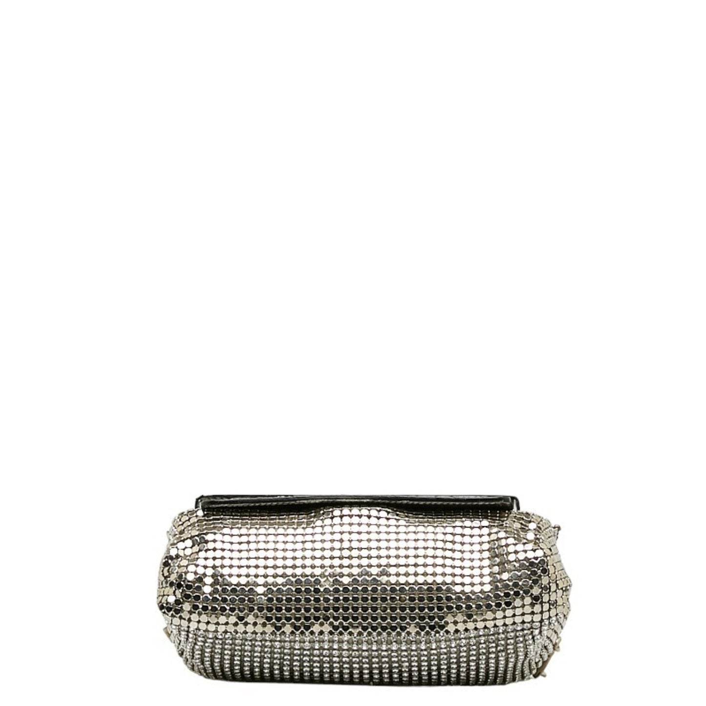 Jimmy Choo Crocodile Embossed Chain One Shoulder Bag Silver Black Leather Metal
