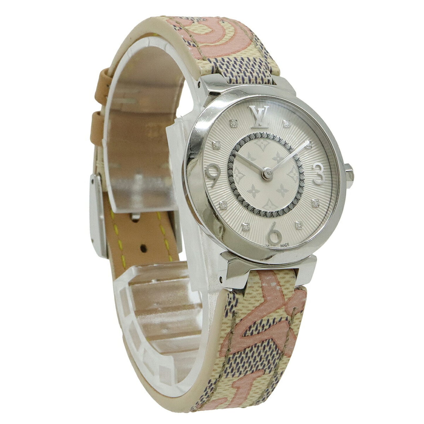 Louis Vuitton Tambour Monogram Silver Dial With 8 Diamonds