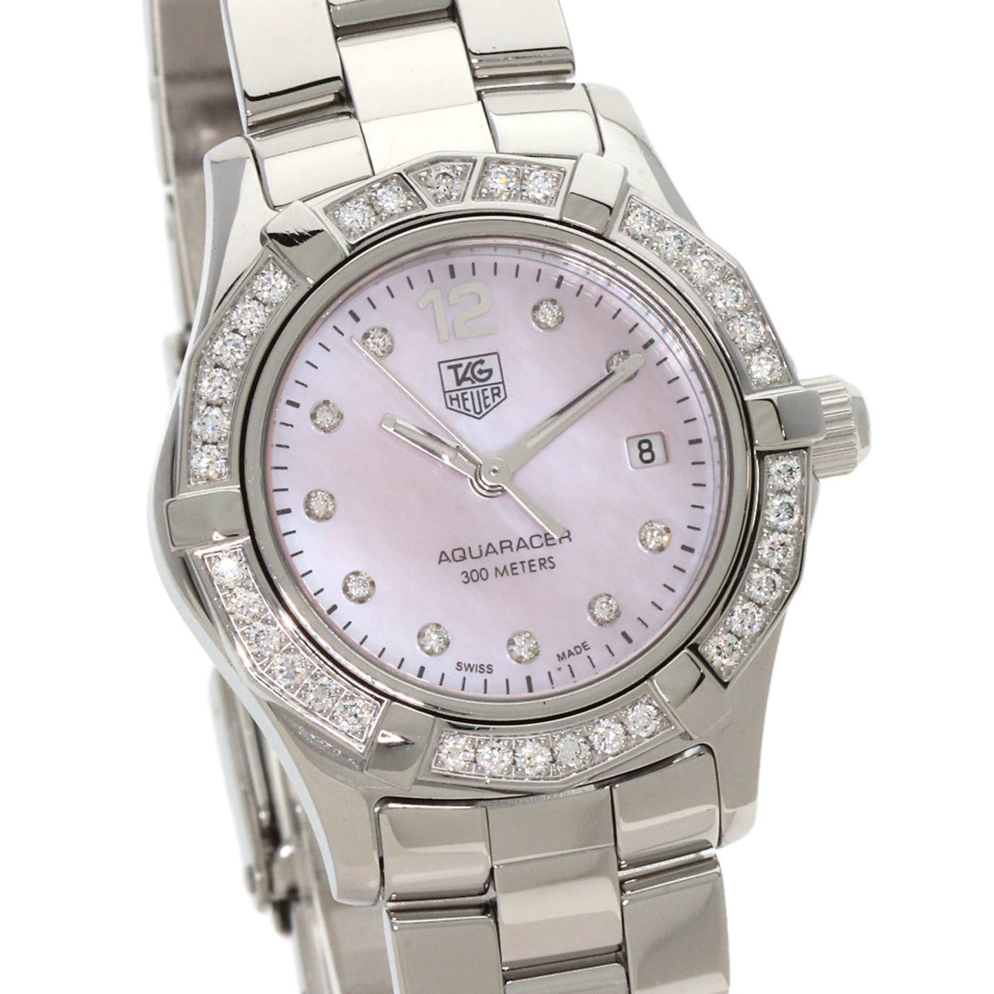 Tag Heuer Waf141B Aquaracer Bezel 10P Diamond Watch Stainless Steel Ss