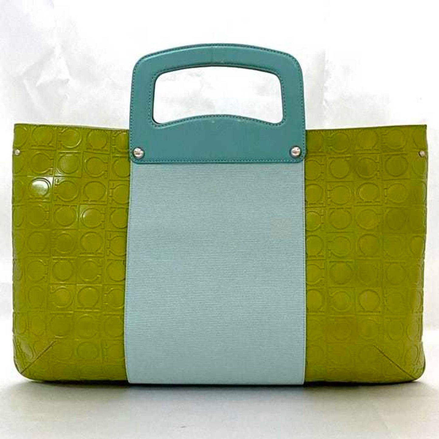 Salvatore Ferragamo 2Way Bag Ec-21453 Light Blue Green Gancini Ez-21 5369 Handbag Leather Bicolor